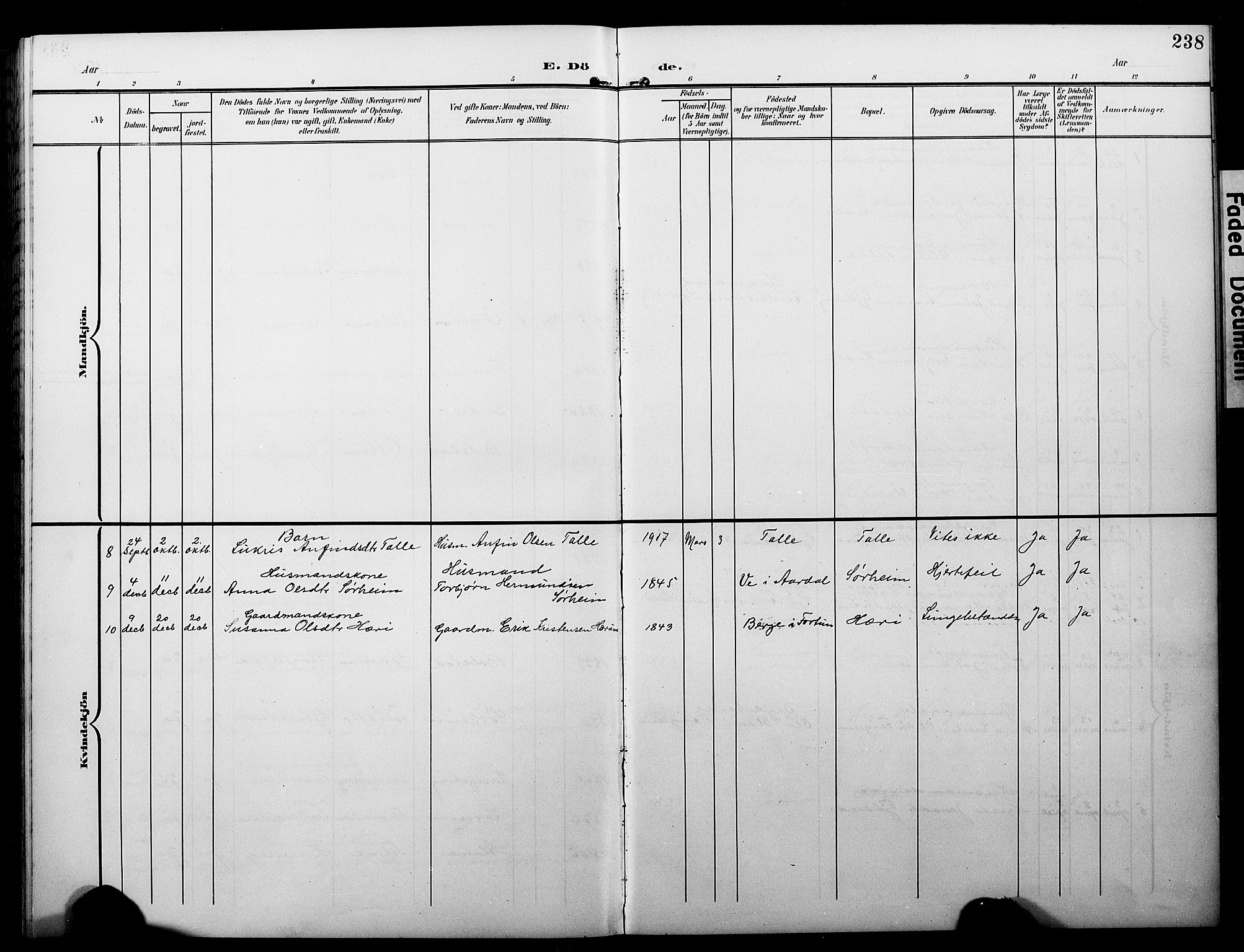 Luster sokneprestembete, AV/SAB-A-81101/H/Hab/Haba/L0001: Parish register (copy) no. A 1, 1903-1930, p. 238