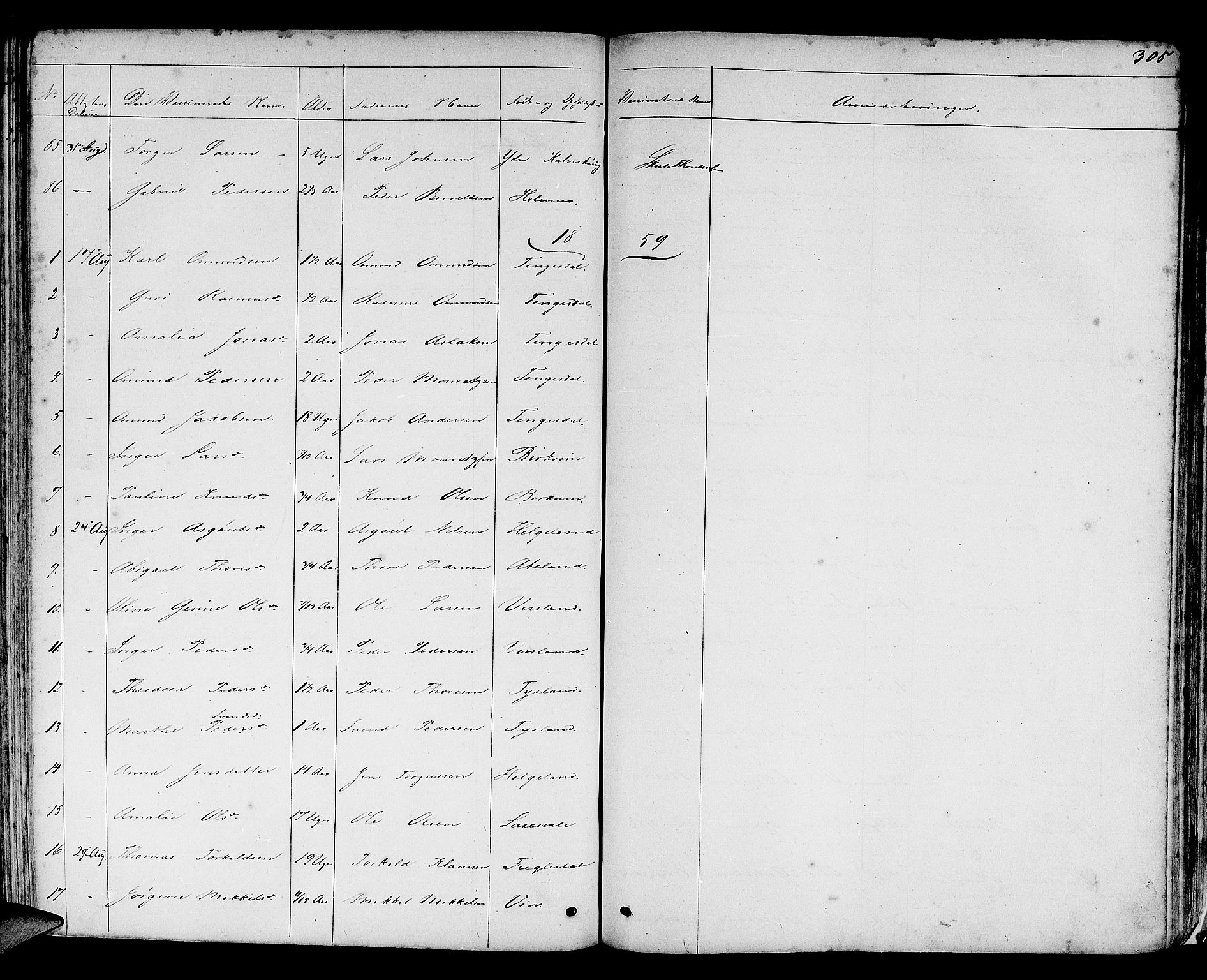 Helleland sokneprestkontor, SAST/A-101810: Parish register (copy) no. B 3, 1847-1886, p. 305
