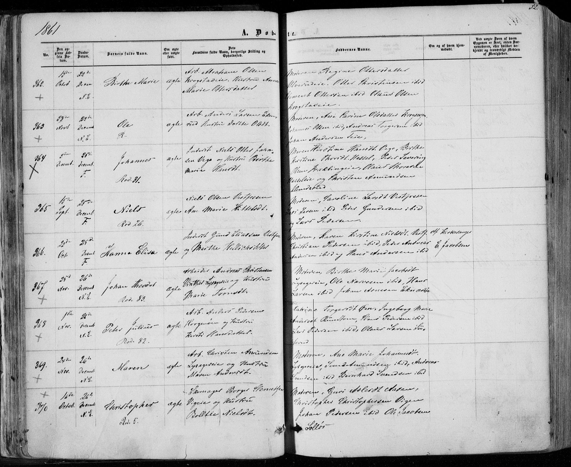 Eiker kirkebøker, SAKO/A-4/F/Fa/L0016: Parish register (official) no. I 16, 1860-1868, p. 52