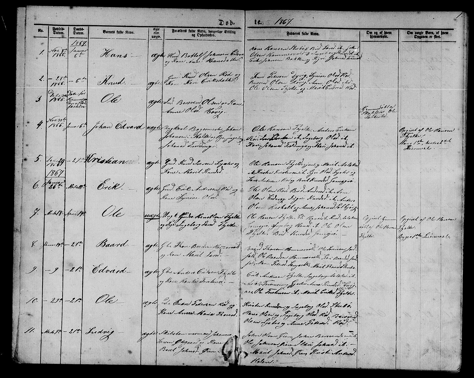 Ministerialprotokoller, klokkerbøker og fødselsregistre - Møre og Romsdal, AV/SAT-A-1454/551/L0630: Parish register (copy) no. 551C02, 1867-1885, p. 1