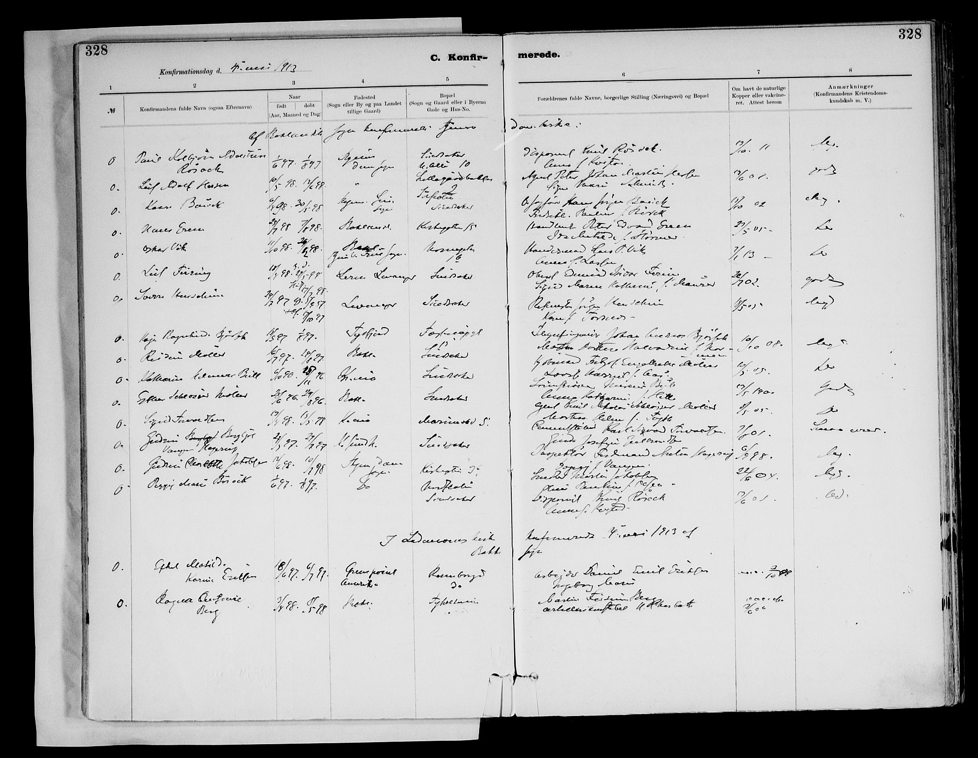 Ministerialprotokoller, klokkerbøker og fødselsregistre - Sør-Trøndelag, AV/SAT-A-1456/604/L0203: Parish register (official) no. 604A23, 1908-1916, p. 328