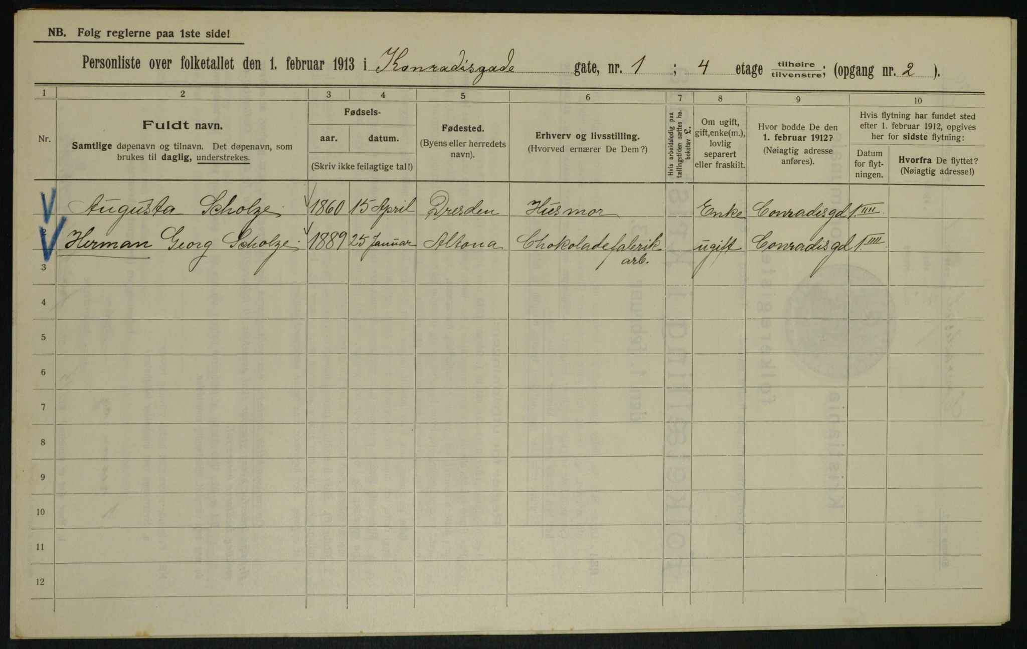 OBA, Municipal Census 1913 for Kristiania, 1913, p. 13326