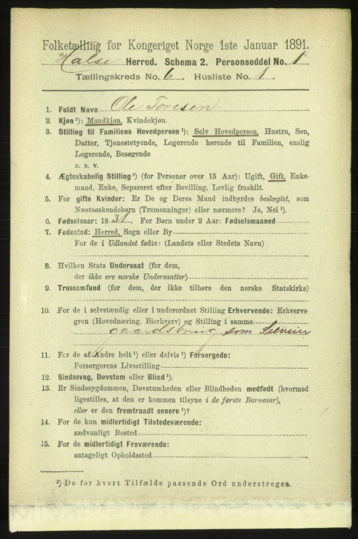 RA, 1891 census for 1571 Halsa, 1891, p. 1488