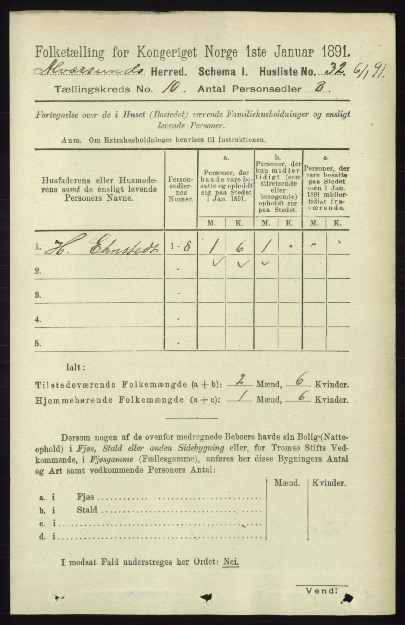 RA, 1891 census for 1257 Alversund, 1891, p. 3460