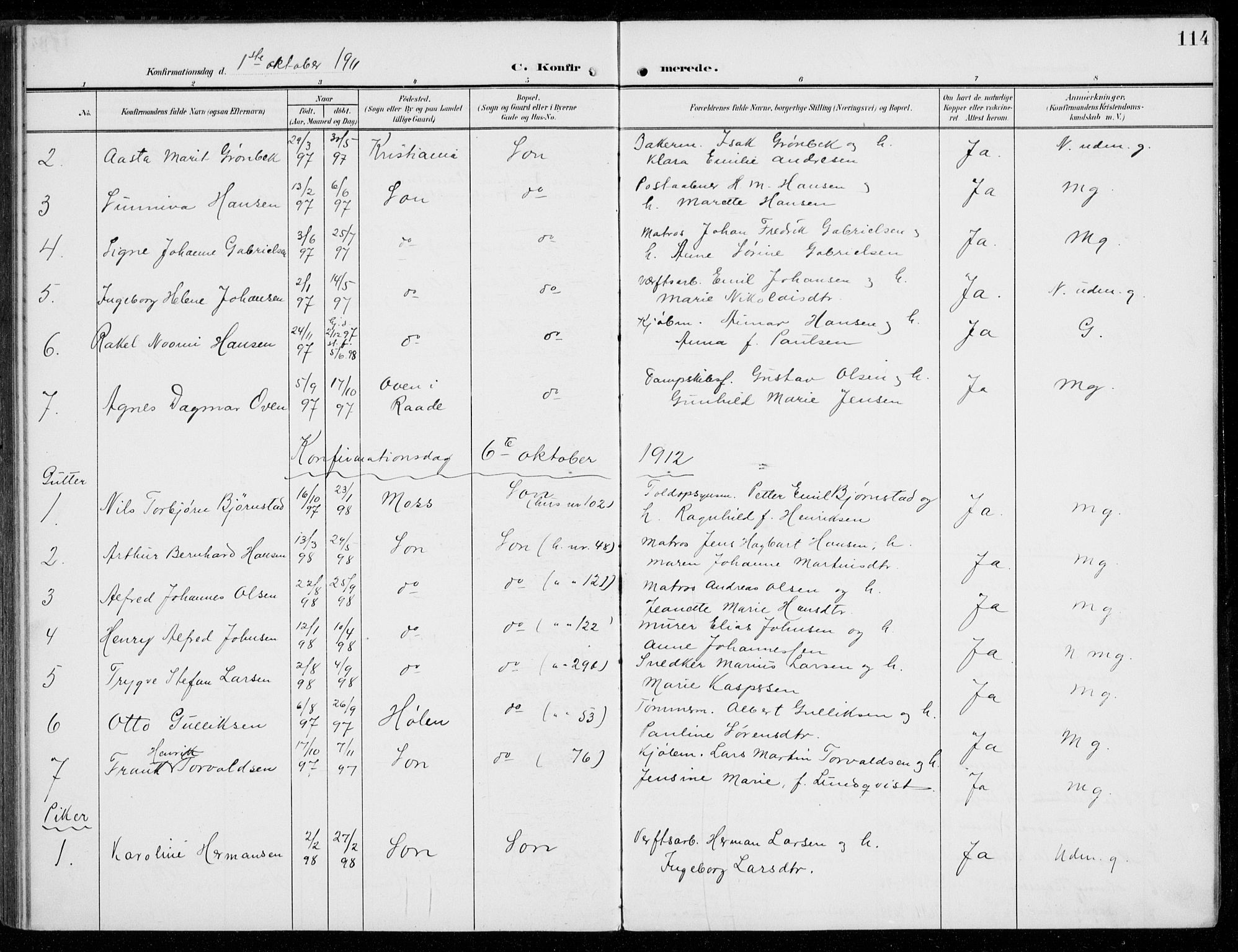 Vestby prestekontor Kirkebøker, AV/SAO-A-10893/F/Fc/L0002: Parish register (official) no. III 2, 1906-1940, p. 114