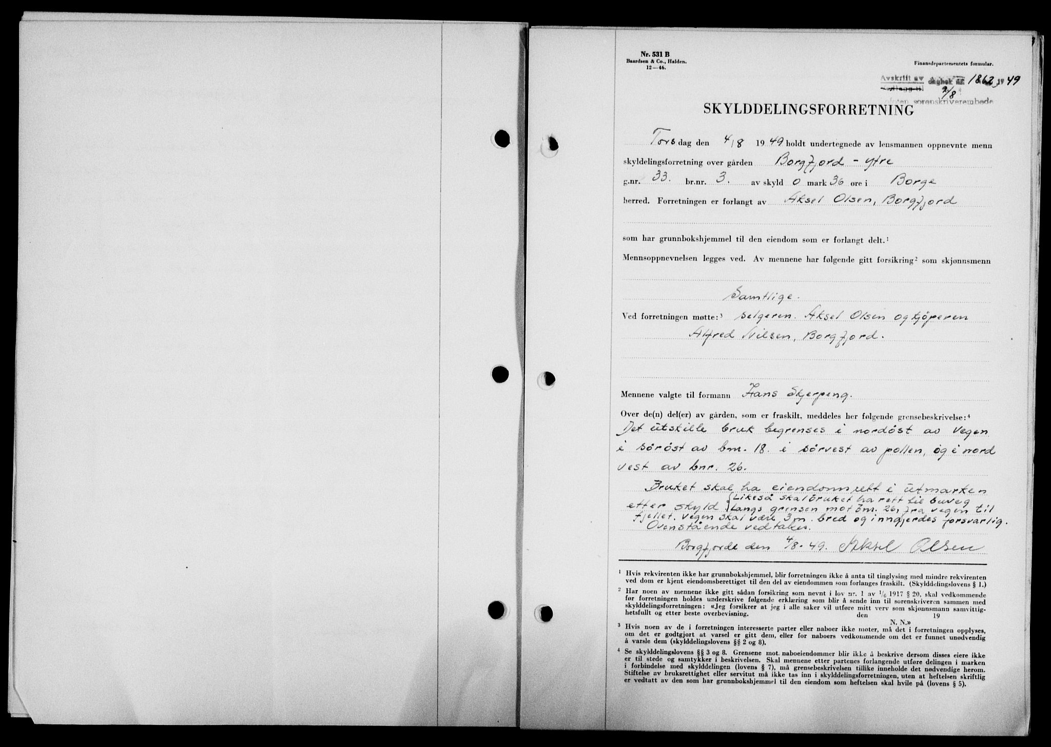 Lofoten sorenskriveri, SAT/A-0017/1/2/2C/L0021a: Mortgage book no. 21a, 1949-1949, Diary no: : 1862/1949