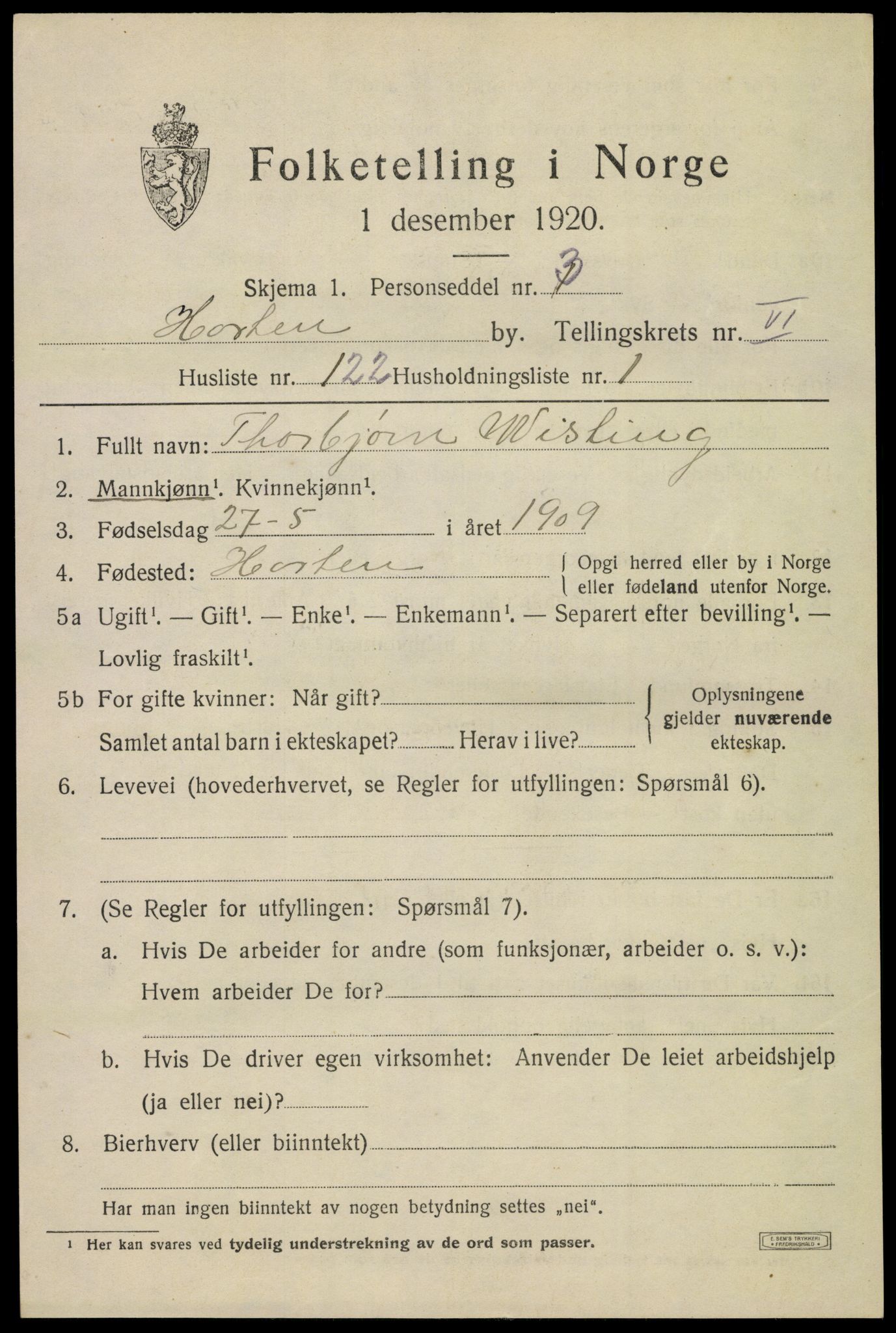 SAKO, 1920 census for Horten, 1920, p. 24431