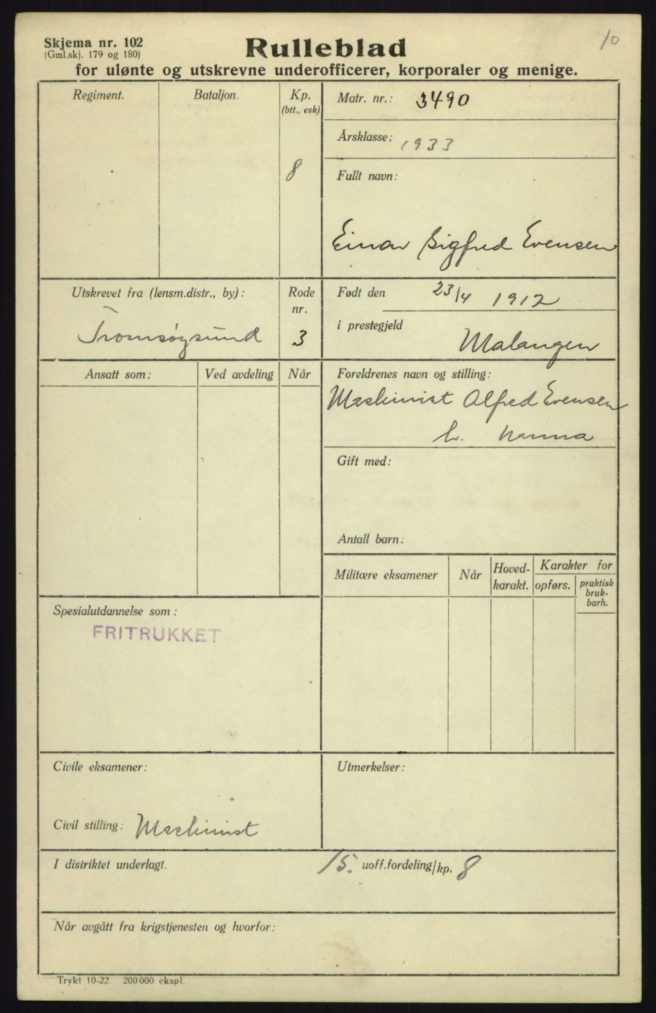 Forsvaret, Troms infanteriregiment nr. 16, AV/RA-RAFA-3146/P/Pa/L0017: Rulleblad for regimentets menige mannskaper, årsklasse 1933, 1933, p. 271