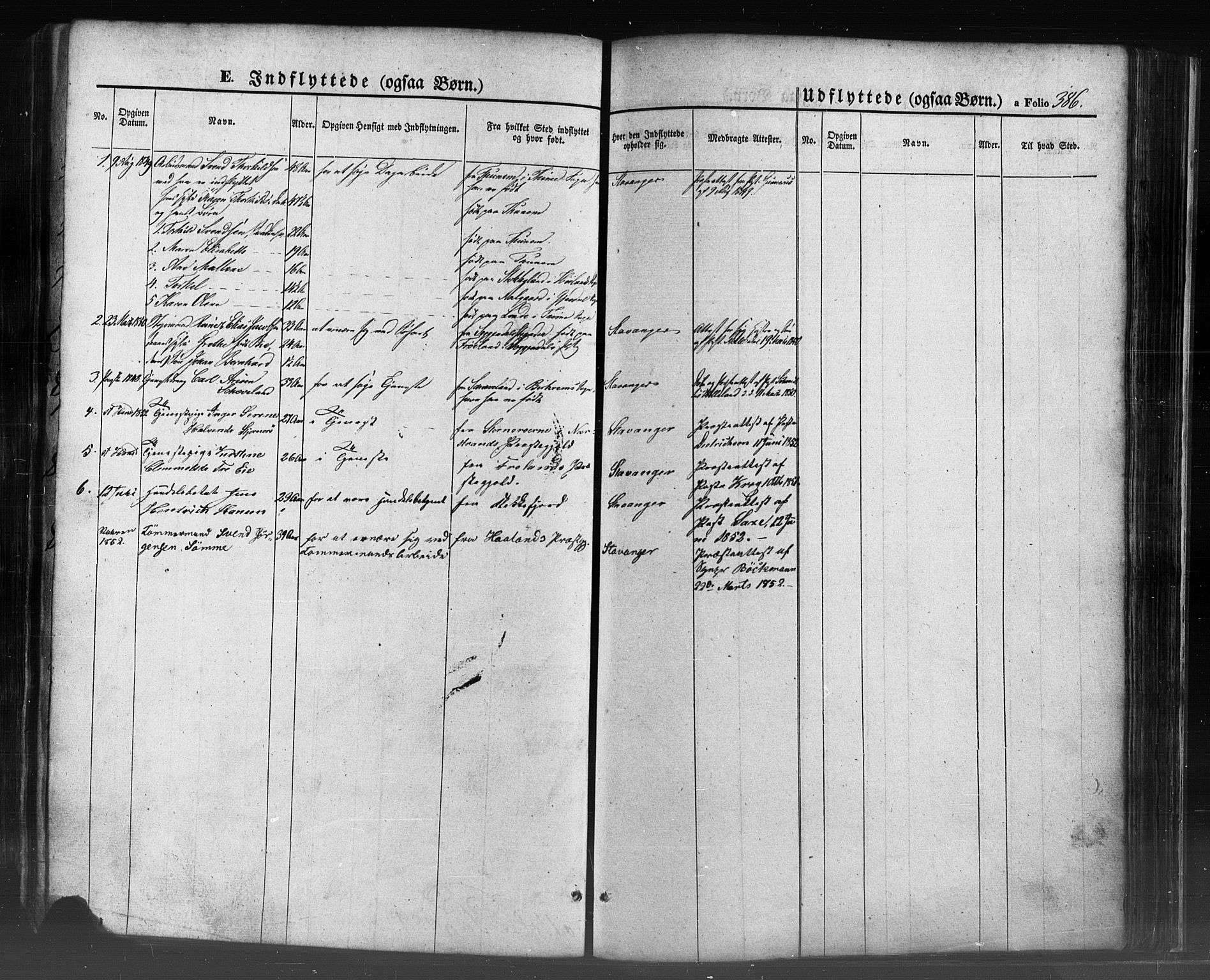 Domkirken sokneprestkontor, SAST/A-101812/001/30/30BB/L0009: Parish register (copy) no. B 9, 1850-1858, p. 386