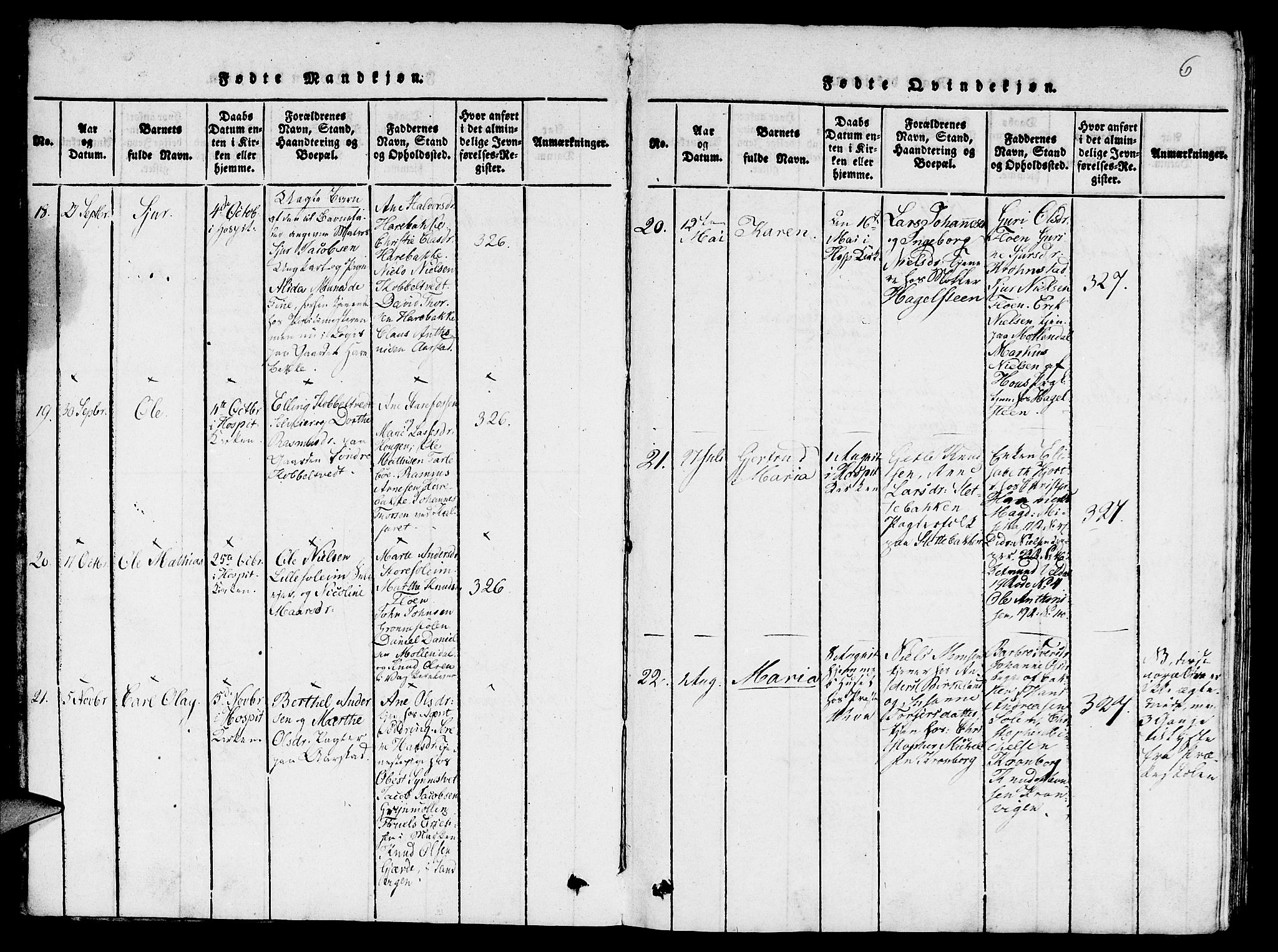 St. Jørgens hospital og Årstad sokneprestembete, AV/SAB-A-99934: Parish register (copy) no. A 1, 1816-1843, p. 6