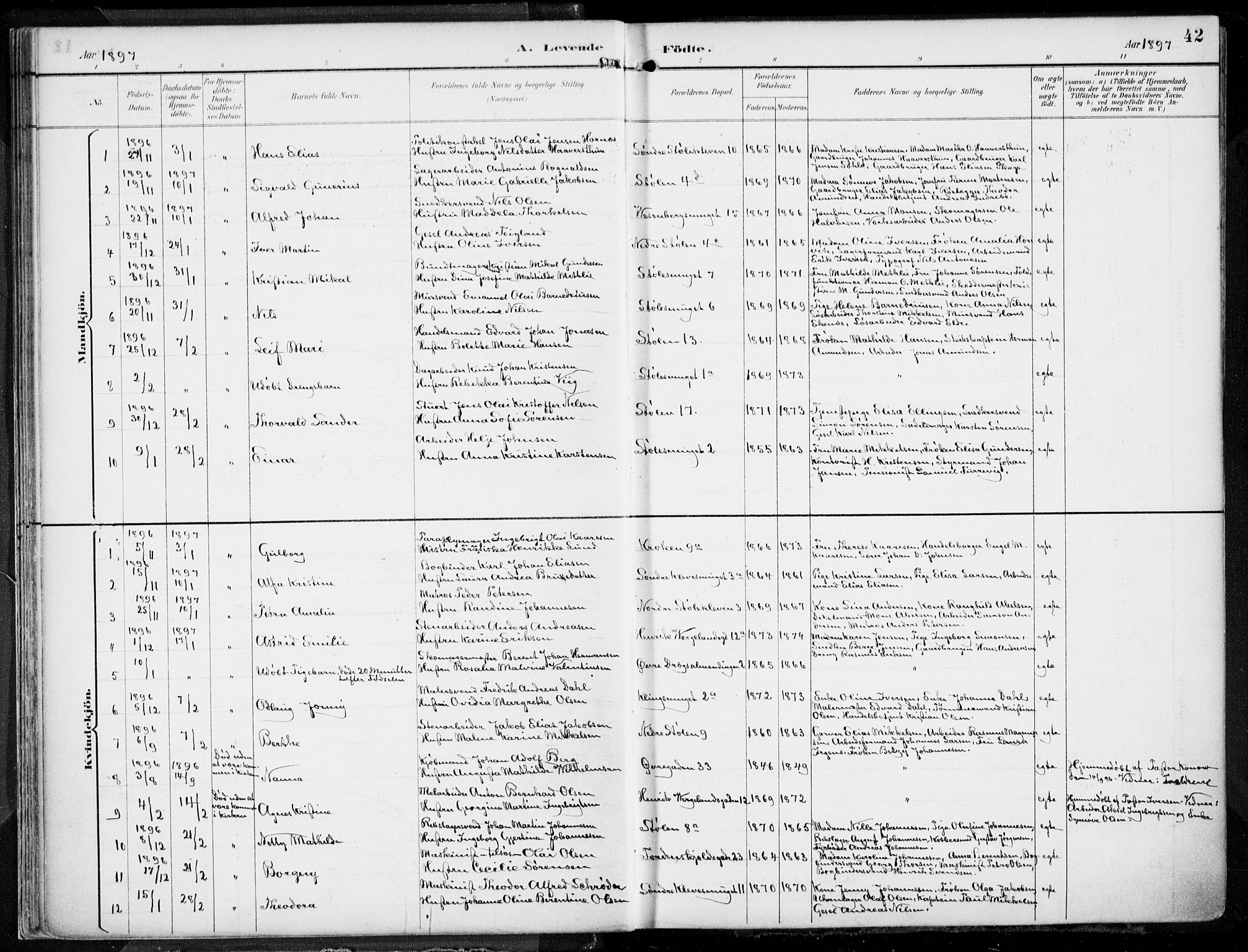 Mariakirken Sokneprestembete, SAB/A-76901/H/Hab/L0005: Parish register (copy) no. A 5, 1893-1913, p. 42