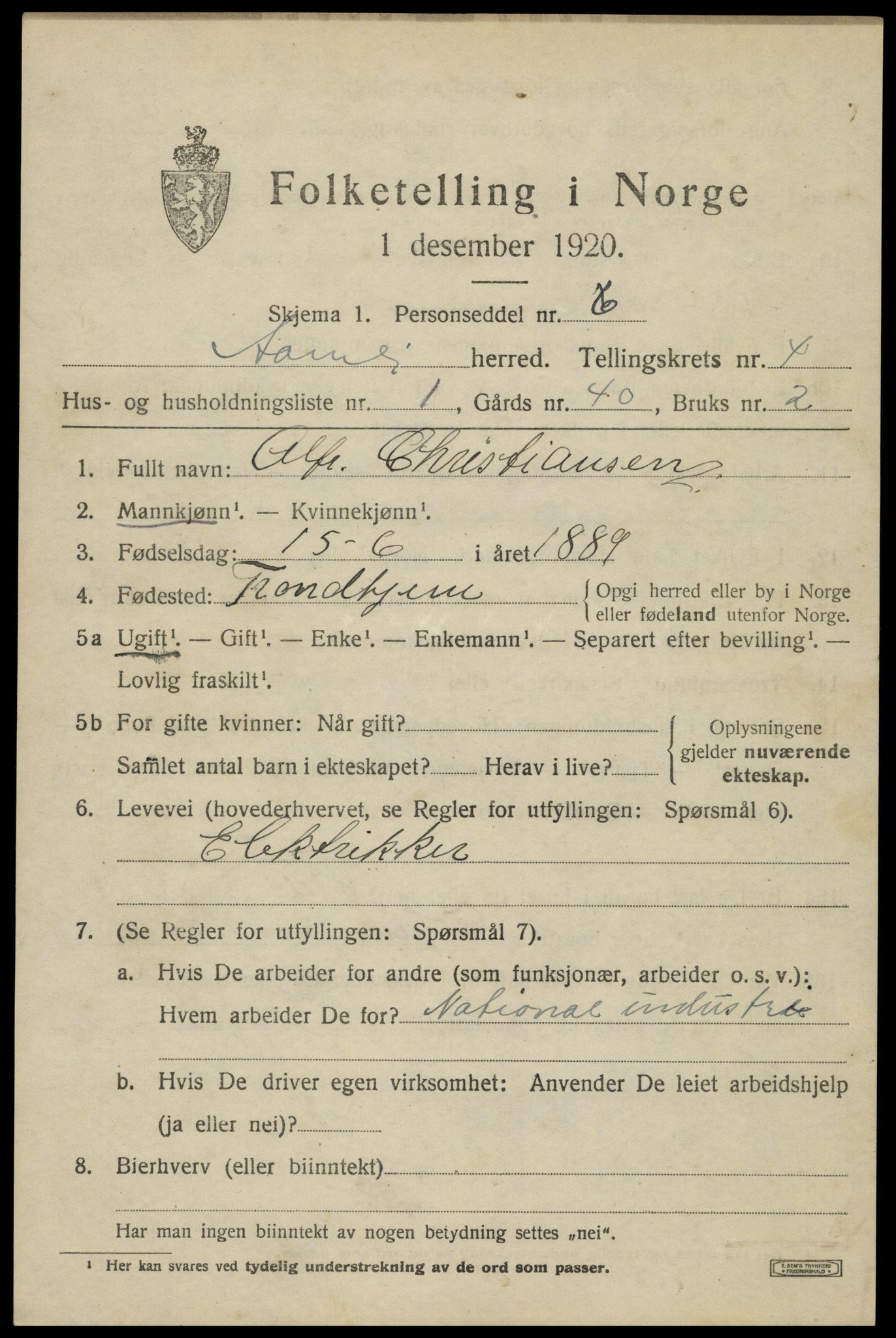 SAK, 1920 census for Åmli, 1920, p. 1863