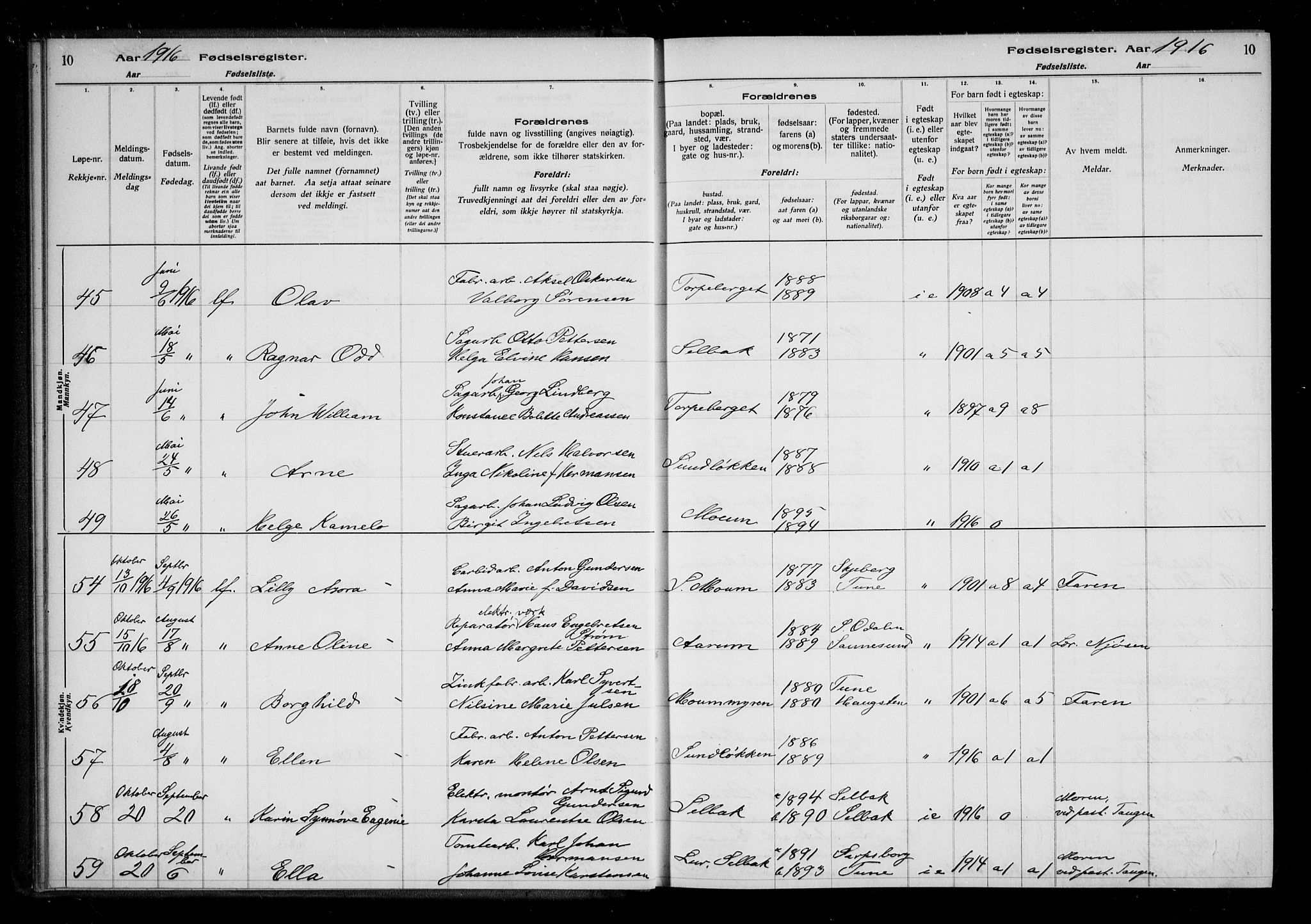 Borge prestekontor Kirkebøker, AV/SAO-A-10903/J/Ja/L0001: Birth register no. I 1, 1916-1925, p. 10