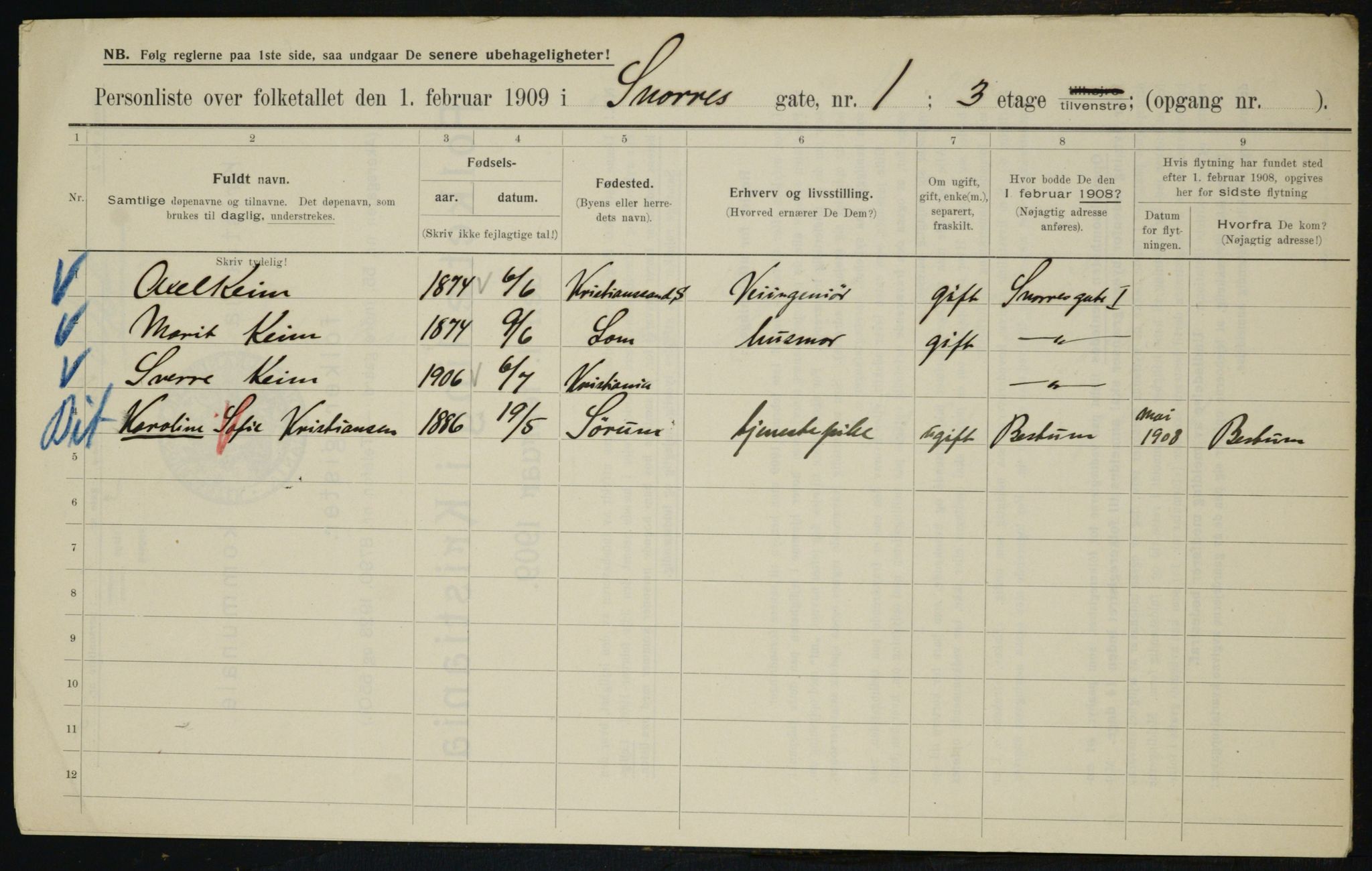 OBA, Municipal Census 1909 for Kristiania, 1909, p. 88947