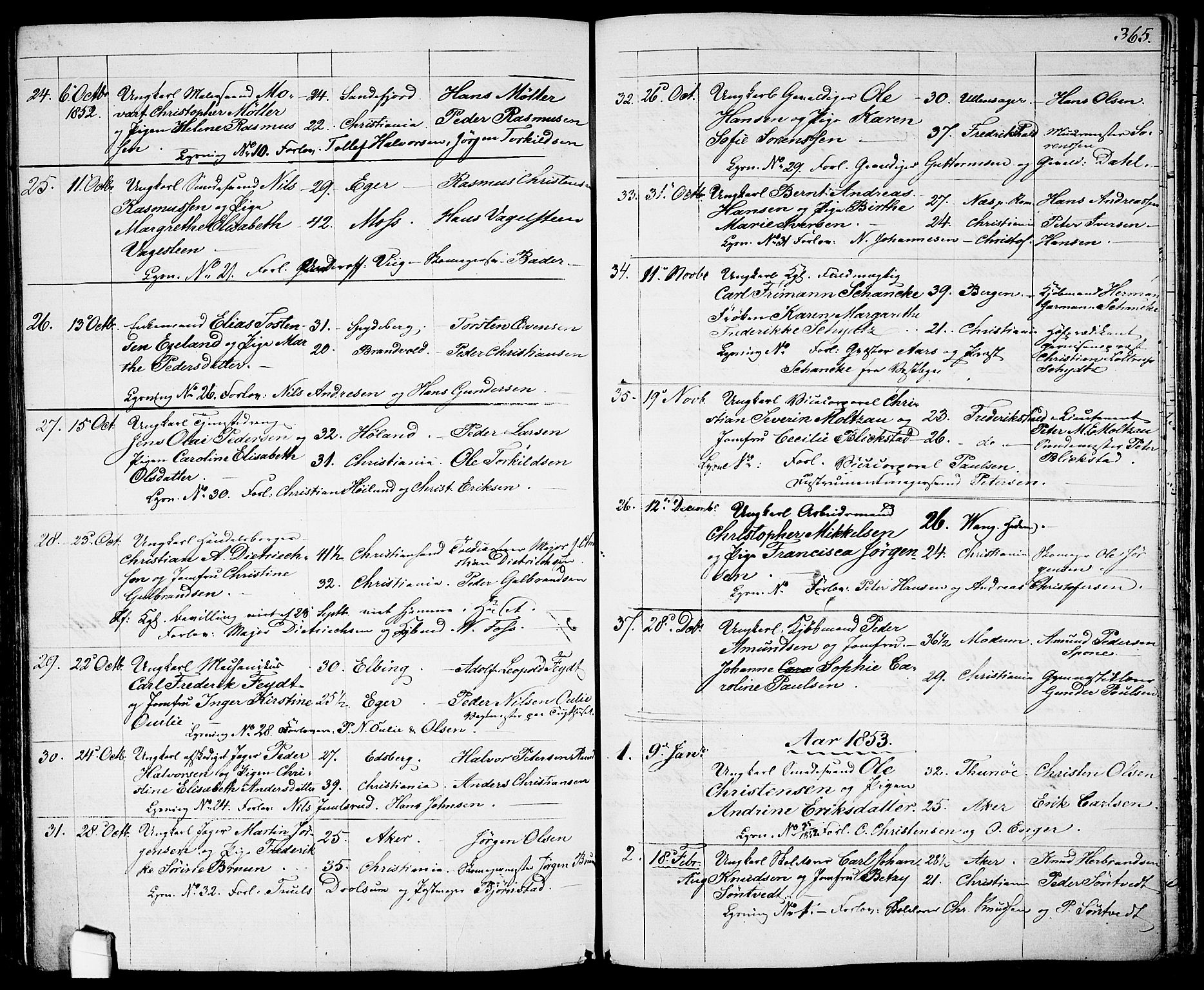 Garnisonsmenigheten Kirkebøker, SAO/A-10846/G/Ga/L0005: Parish register (copy) no. 5, 1841-1860, p. 365
