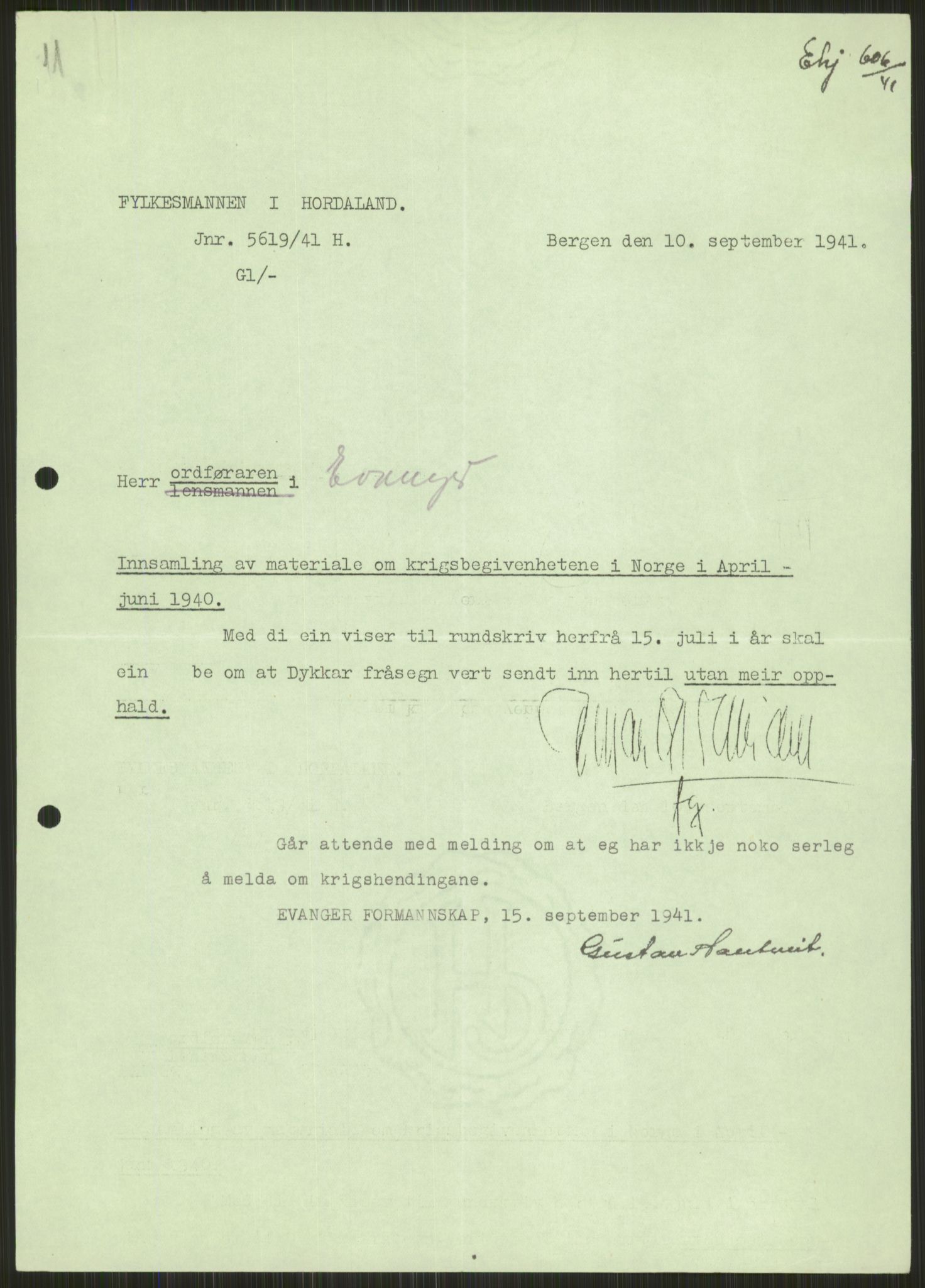 Forsvaret, Forsvarets krigshistoriske avdeling, AV/RA-RAFA-2017/Y/Ya/L0015: II-C-11-31 - Fylkesmenn.  Rapporter om krigsbegivenhetene 1940., 1940, p. 290