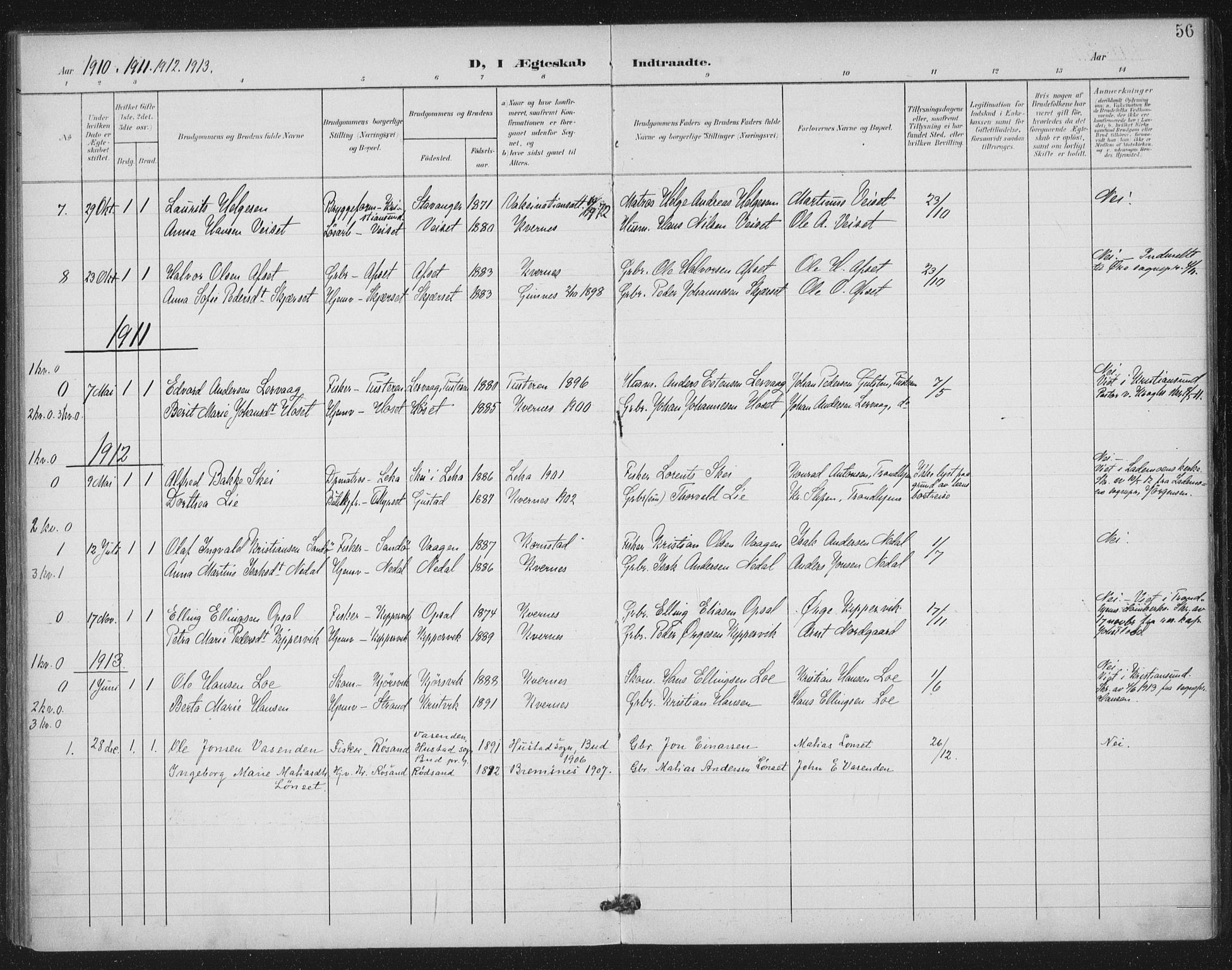 Ministerialprotokoller, klokkerbøker og fødselsregistre - Møre og Romsdal, SAT/A-1454/568/L0810: Parish register (official) no. 568A14, 1901-1915, p. 56