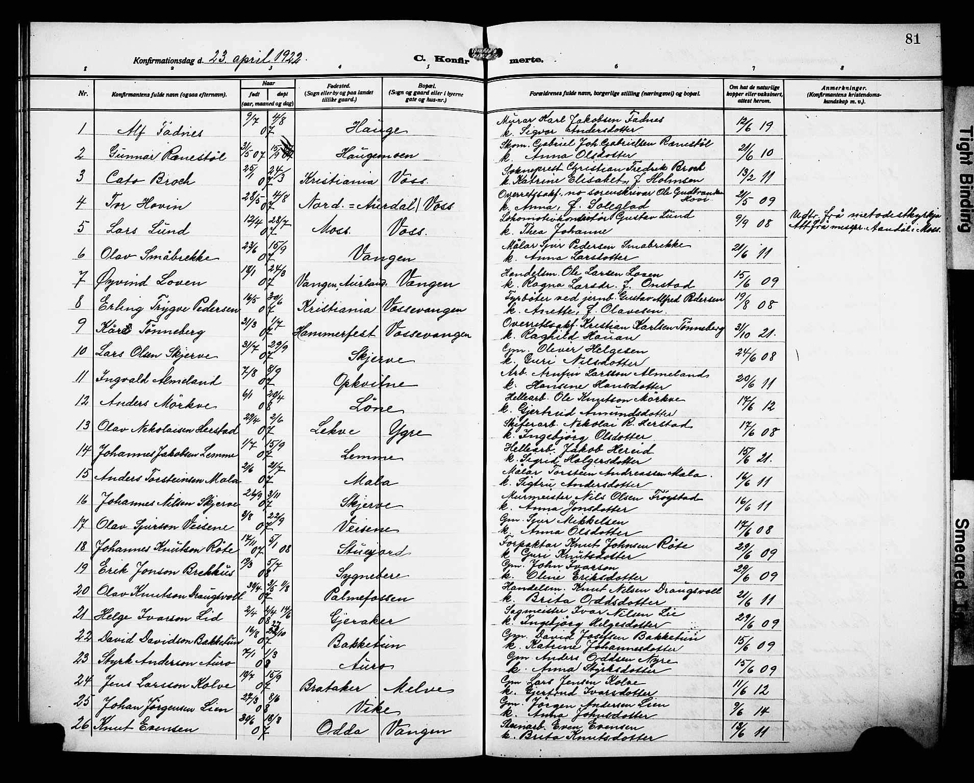 Voss sokneprestembete, AV/SAB-A-79001/H/Hab: Parish register (copy) no. D 2, 1910-1931, p. 81