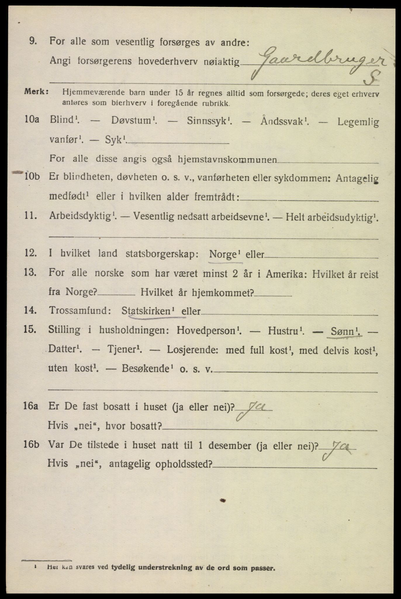 SAK, 1920 census for Gyland, 1920, p. 2437