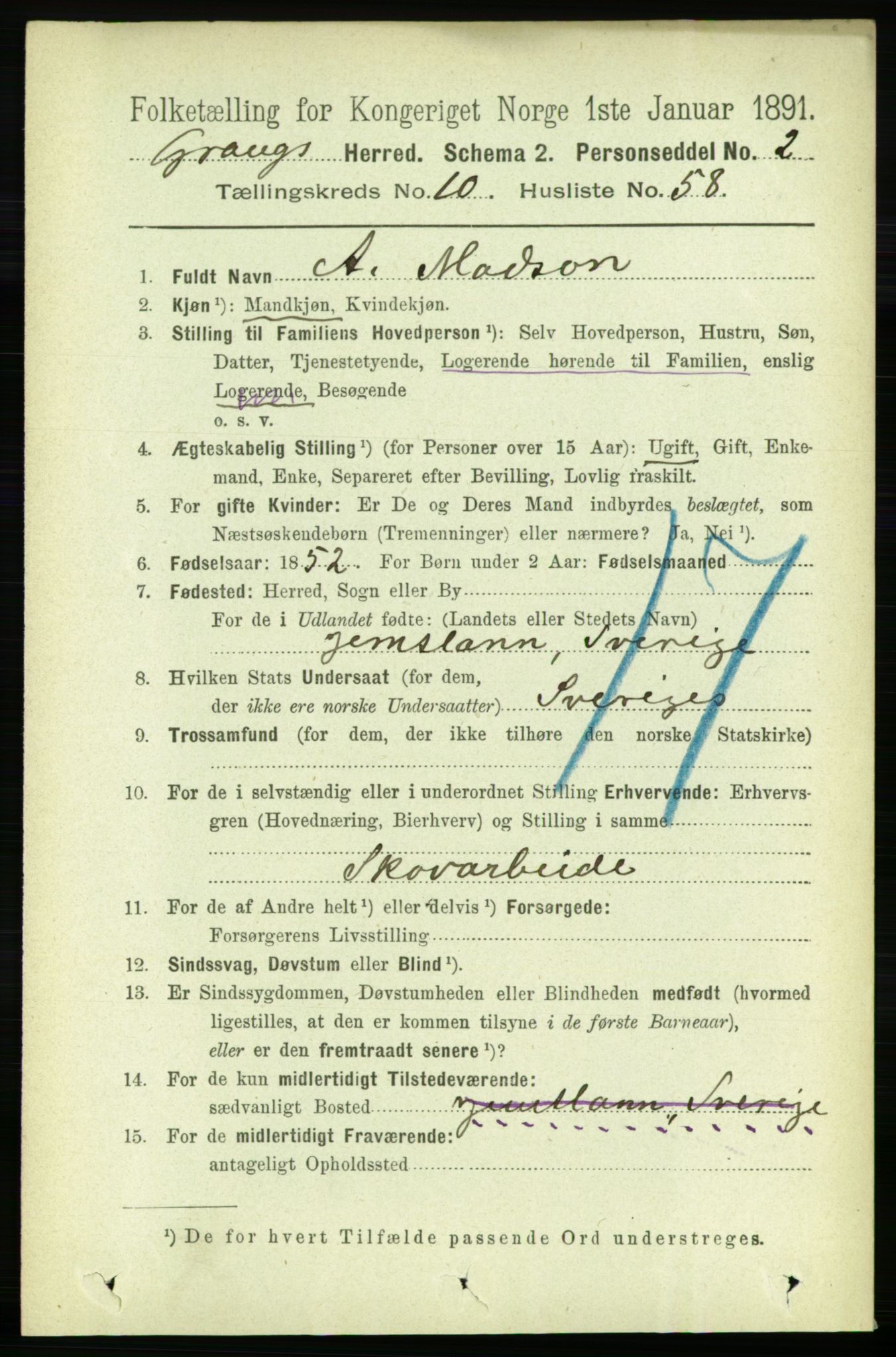 RA, 1891 census for 1742 Grong, 1891, p. 4027