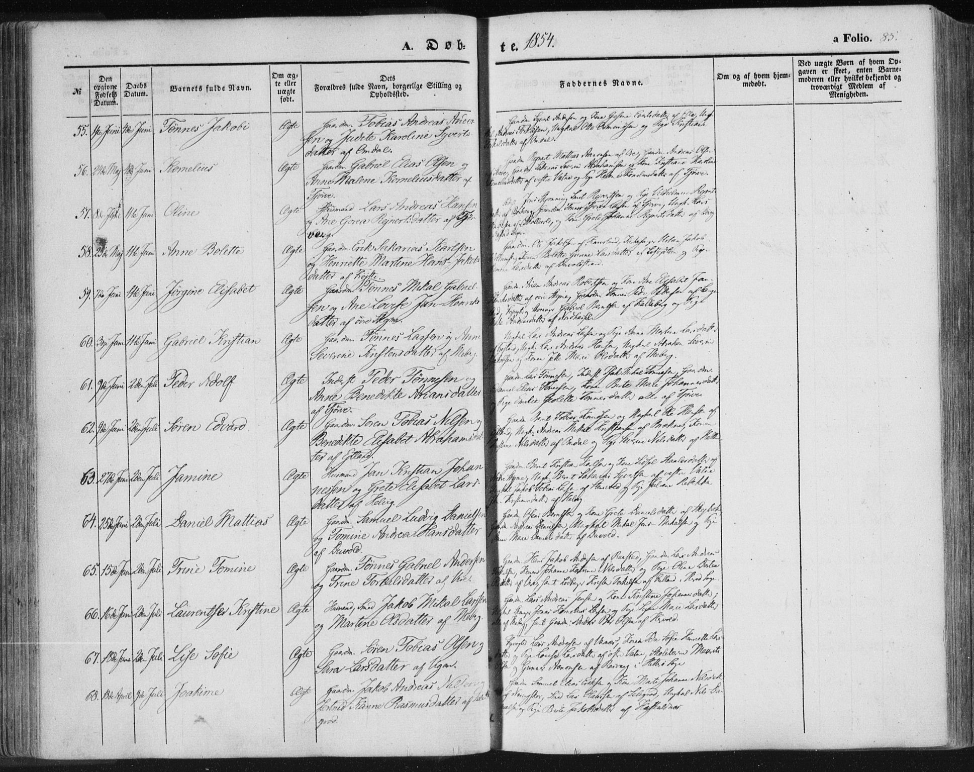 Lista sokneprestkontor, AV/SAK-1111-0027/F/Fa/L0010: Parish register (official) no. A 10, 1846-1861, p. 85