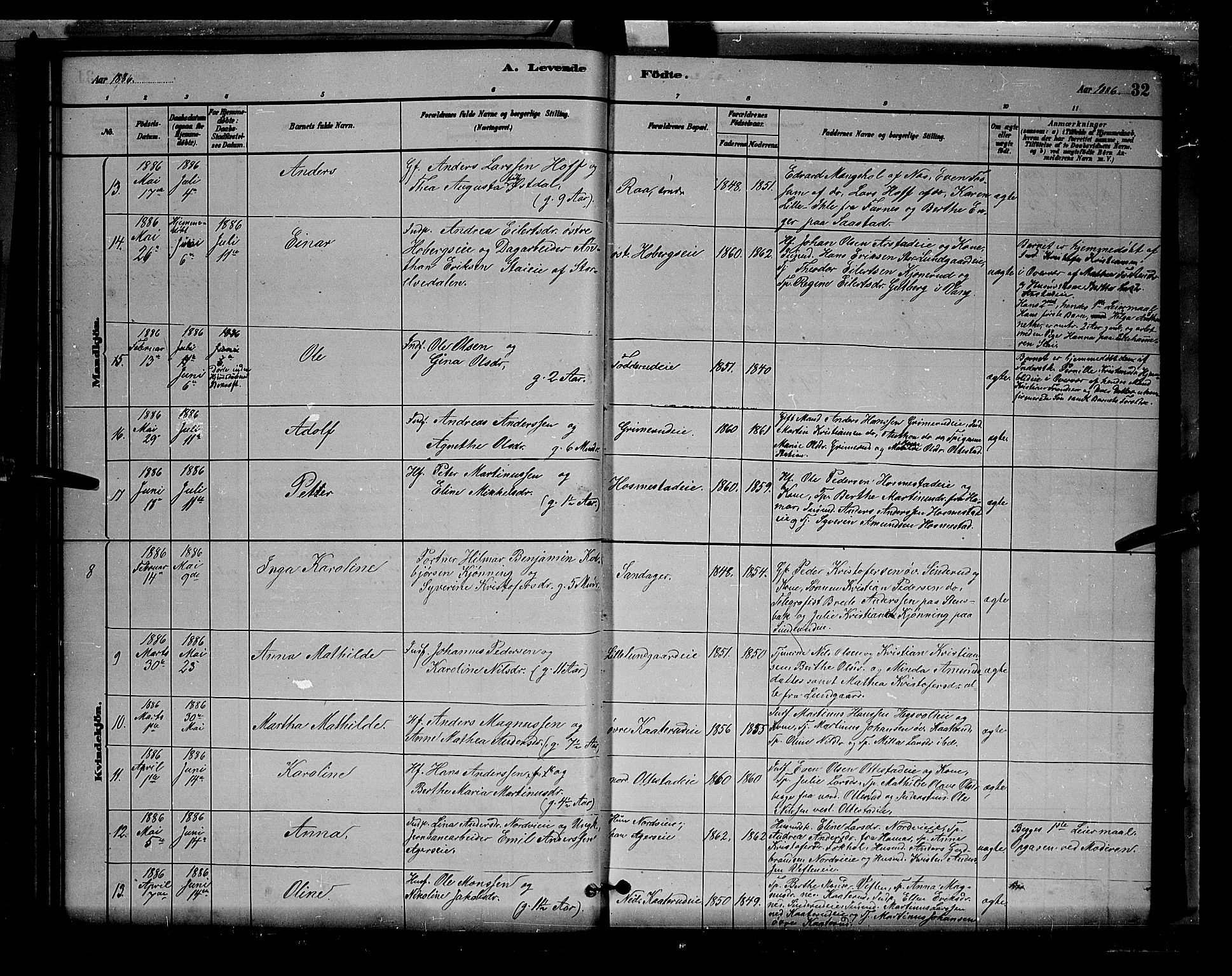 Stange prestekontor, AV/SAH-PREST-002/L/L0007: Parish register (copy) no. 7, 1880-1893, p. 32