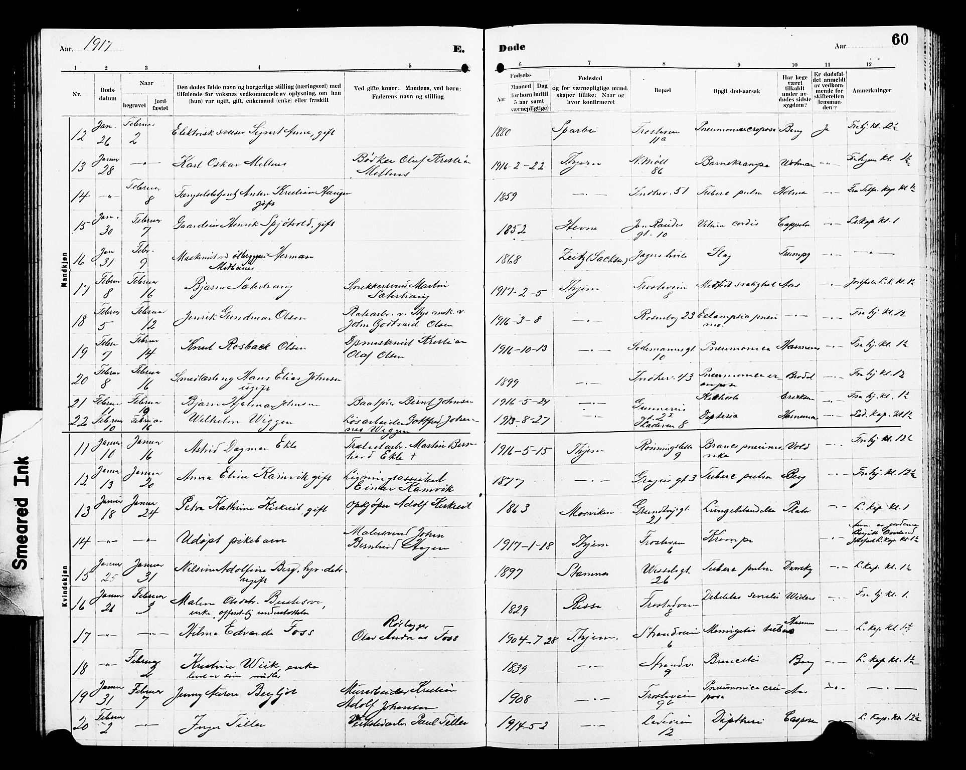 Ministerialprotokoller, klokkerbøker og fødselsregistre - Sør-Trøndelag, SAT/A-1456/605/L0257: Parish register (copy) no. 605C04, 1916-1922, p. 60