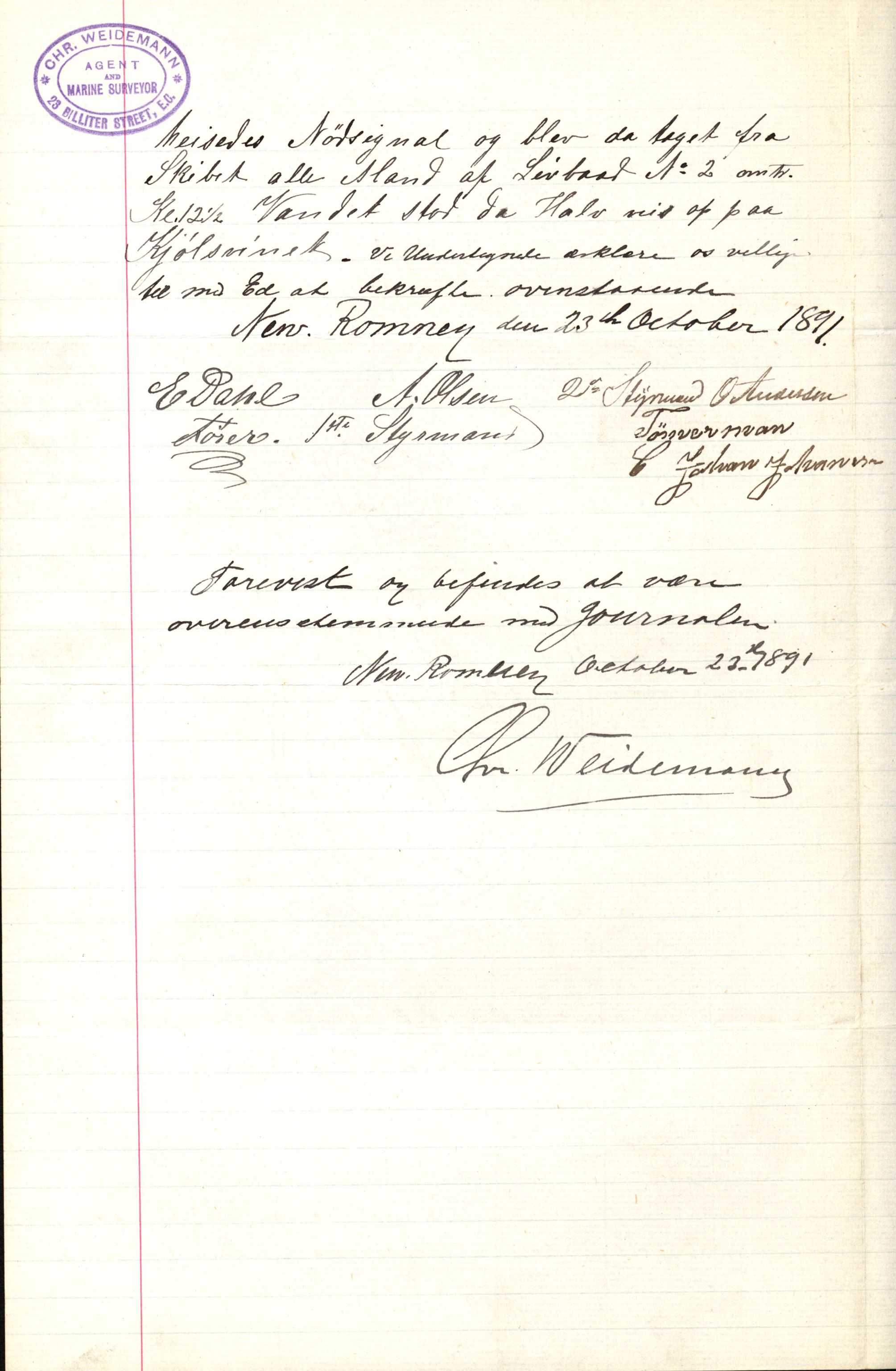 Pa 63 - Østlandske skibsassuranceforening, VEMU/A-1079/G/Ga/L0027/0002: Havaridokumenter / Jarlen, Jarl, St. Petersburg, Sir John Lawrence, Sirius, 1891, p. 43