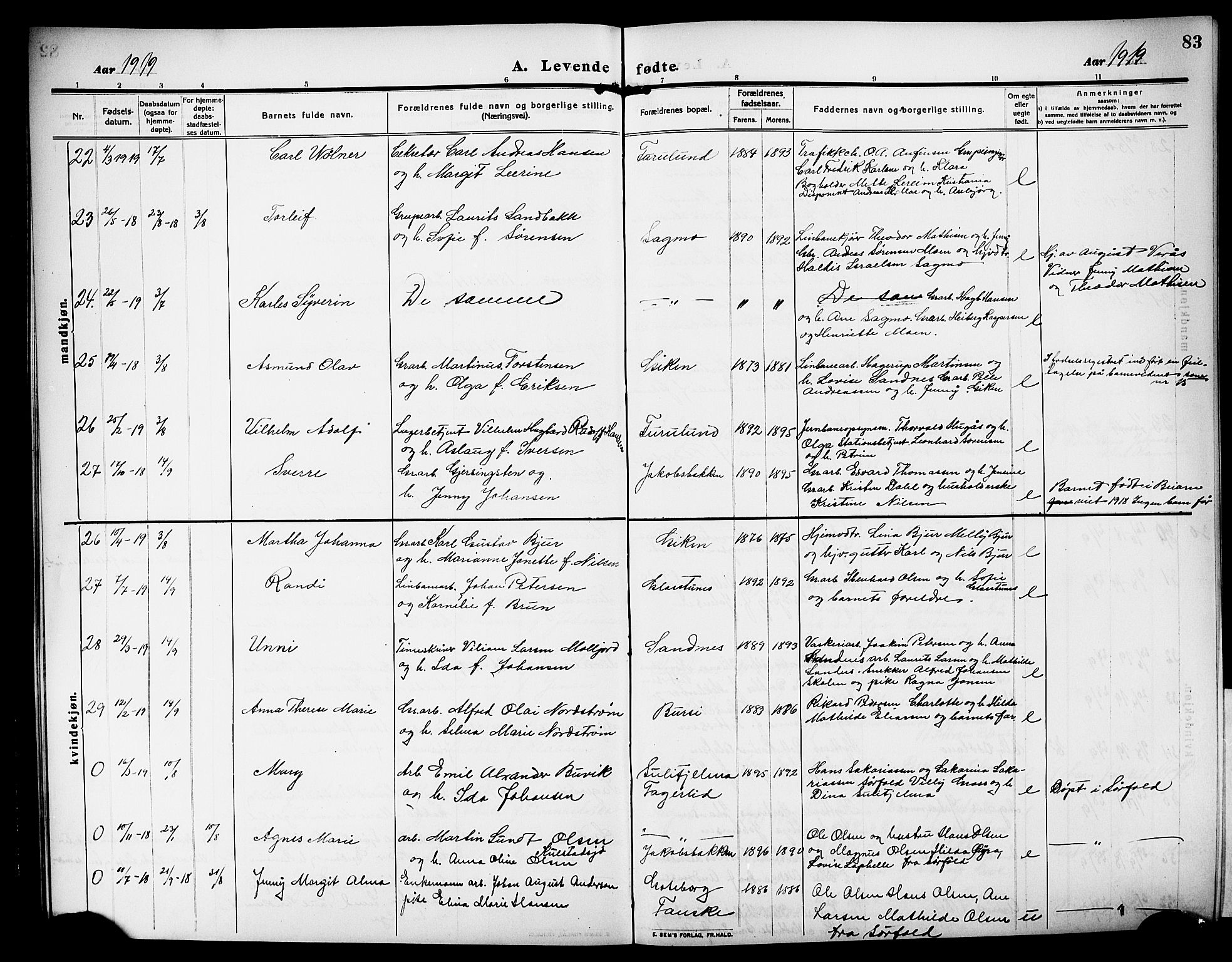 Ministerialprotokoller, klokkerbøker og fødselsregistre - Nordland, AV/SAT-A-1459/850/L0710: Parish register (official) no. 850A02, 1910-1920, p. 83