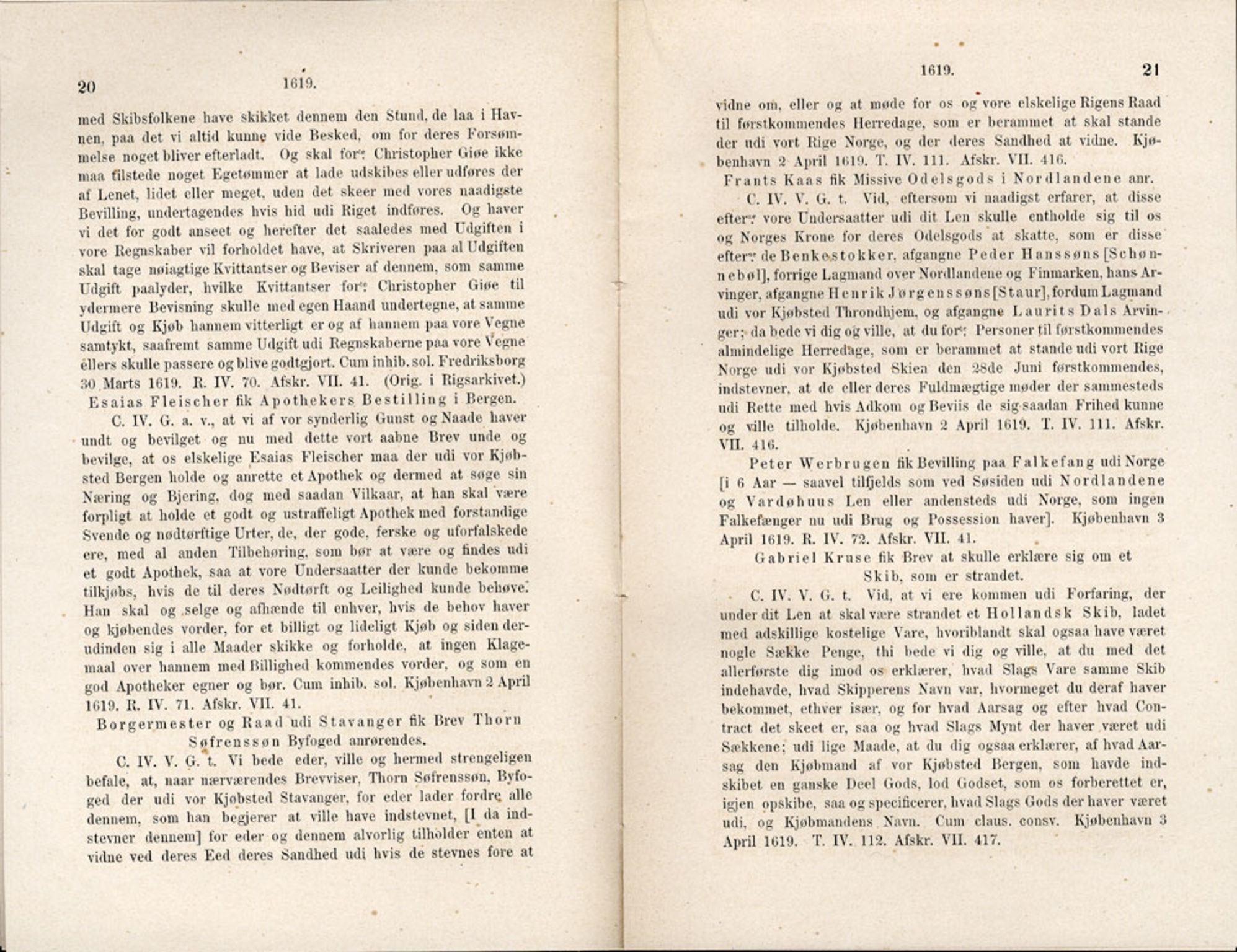 Publikasjoner utgitt av Det Norske Historiske Kildeskriftfond, PUBL/-/-/-: Norske Rigs-Registranter, bind 5, 1619-1627, p. 20-21