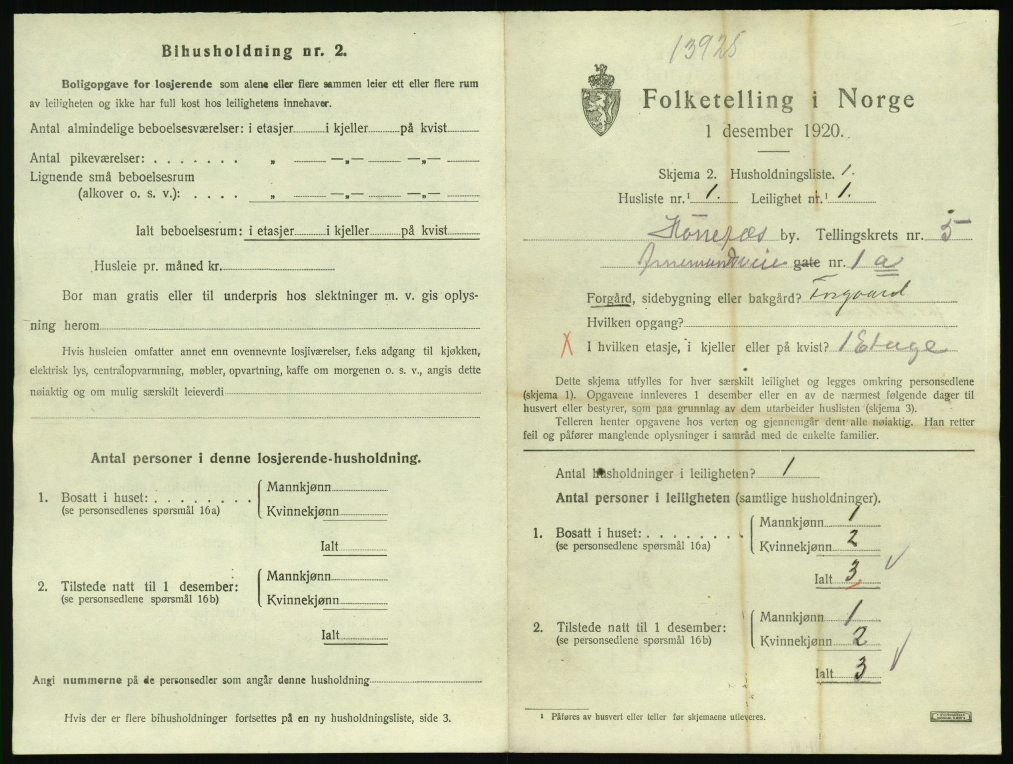 SAKO, 1920 census for Hønefoss, 1920, p. 1822