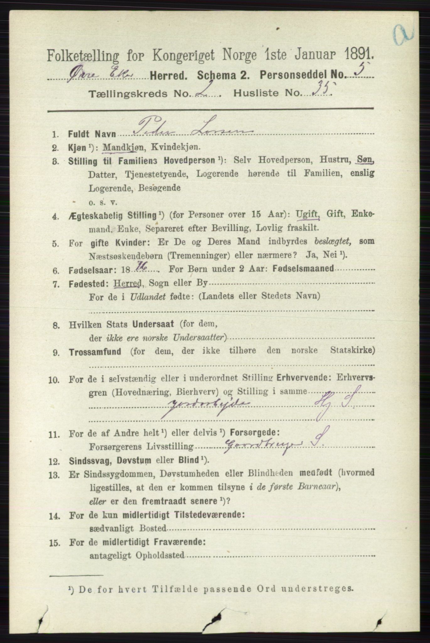 RA, 1891 census for 0624 Øvre Eiker, 1891, p. 736