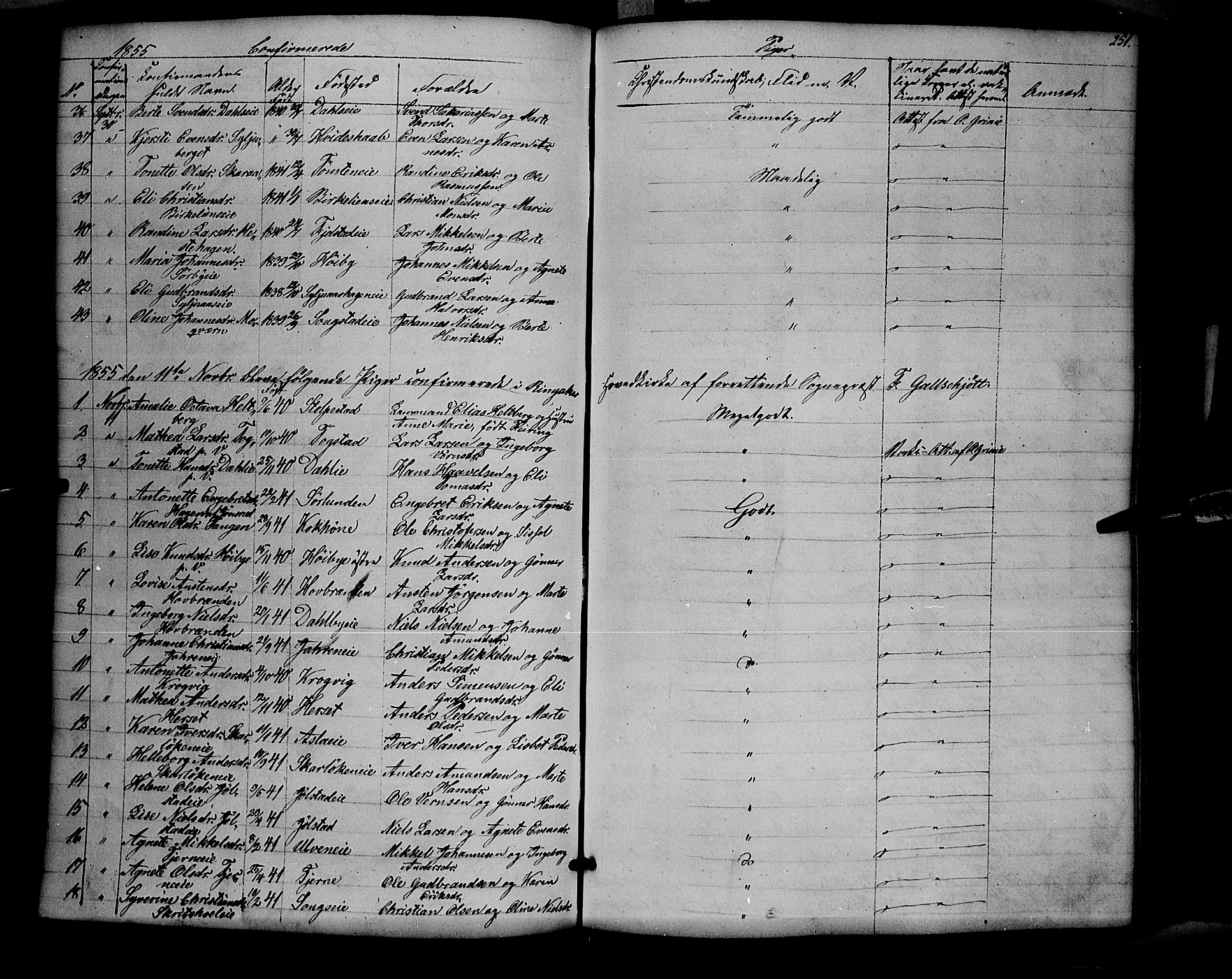 Ringsaker prestekontor, AV/SAH-PREST-014/K/Ka/L0009: Parish register (official) no. 9, 1850-1860, p. 251