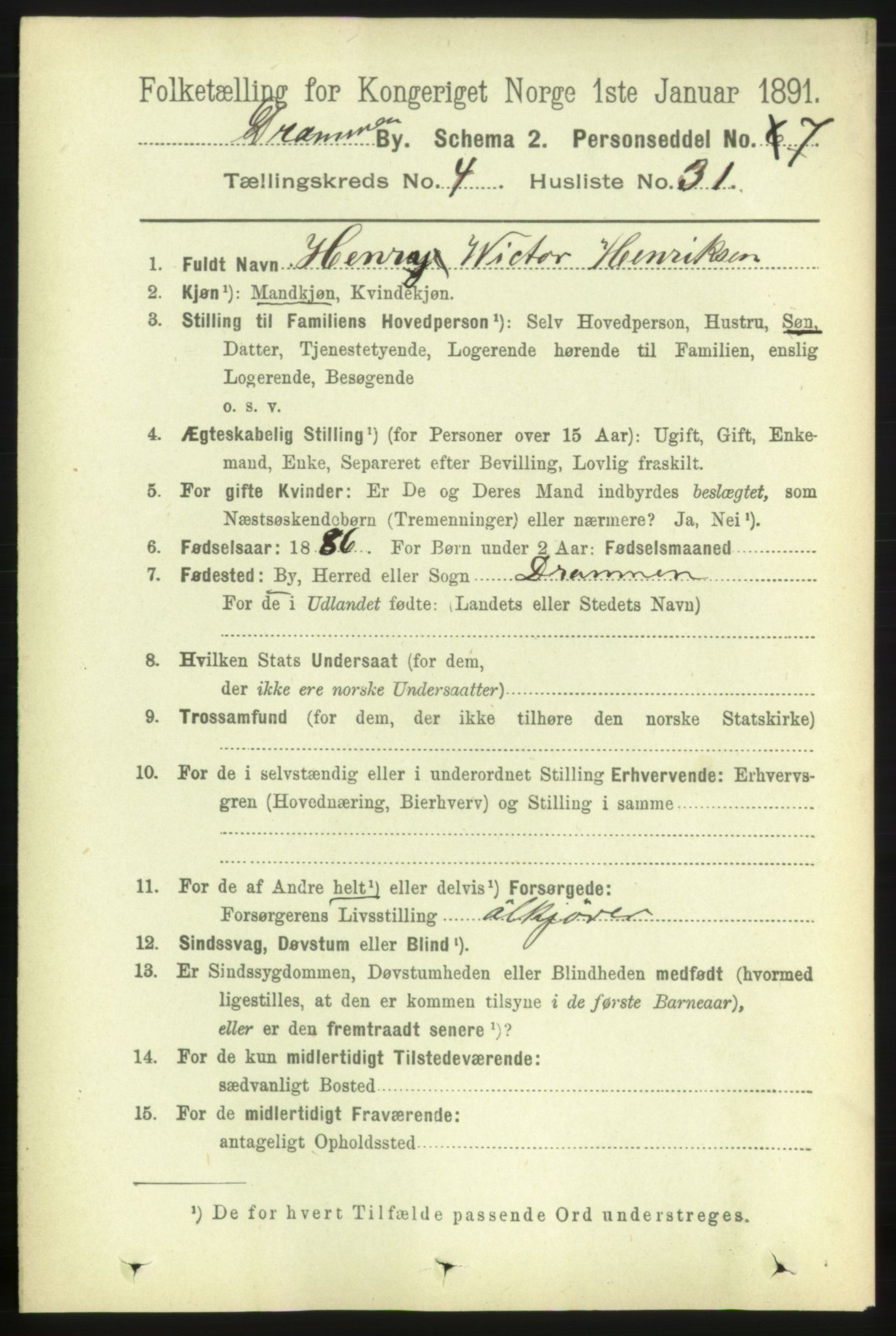 RA, 1891 census for 0602 Drammen, 1891, p. 5667