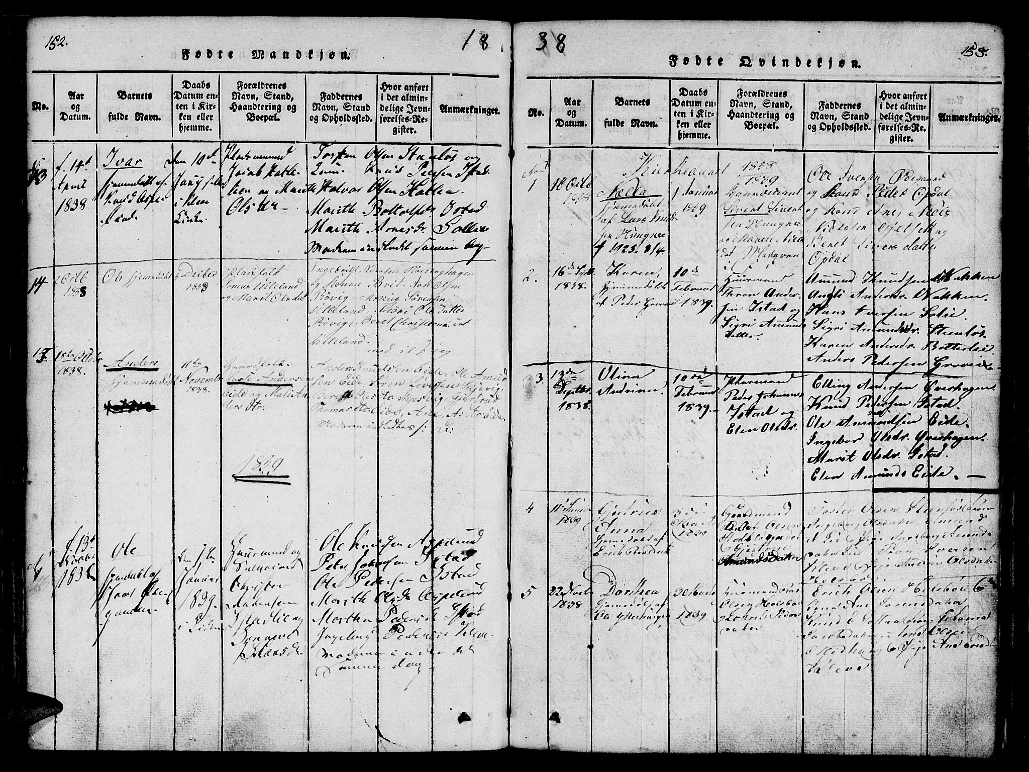 Ministerialprotokoller, klokkerbøker og fødselsregistre - Møre og Romsdal, SAT/A-1454/557/L0679: Parish register (official) no. 557A01, 1818-1843, p. 152-153