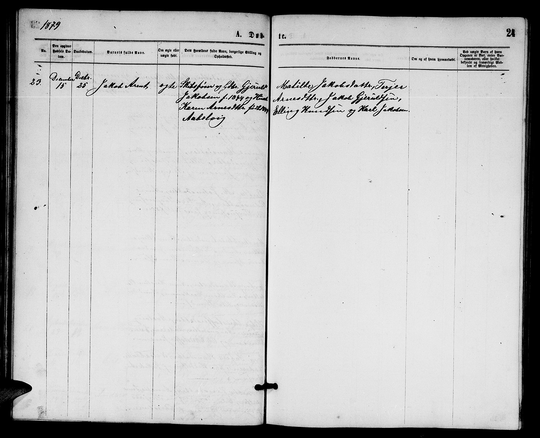 Austre Moland sokneprestkontor, SAK/1111-0001/F/Fb/Fba/L0002: Parish register (copy) no. B 2, 1869-1879, p. 24