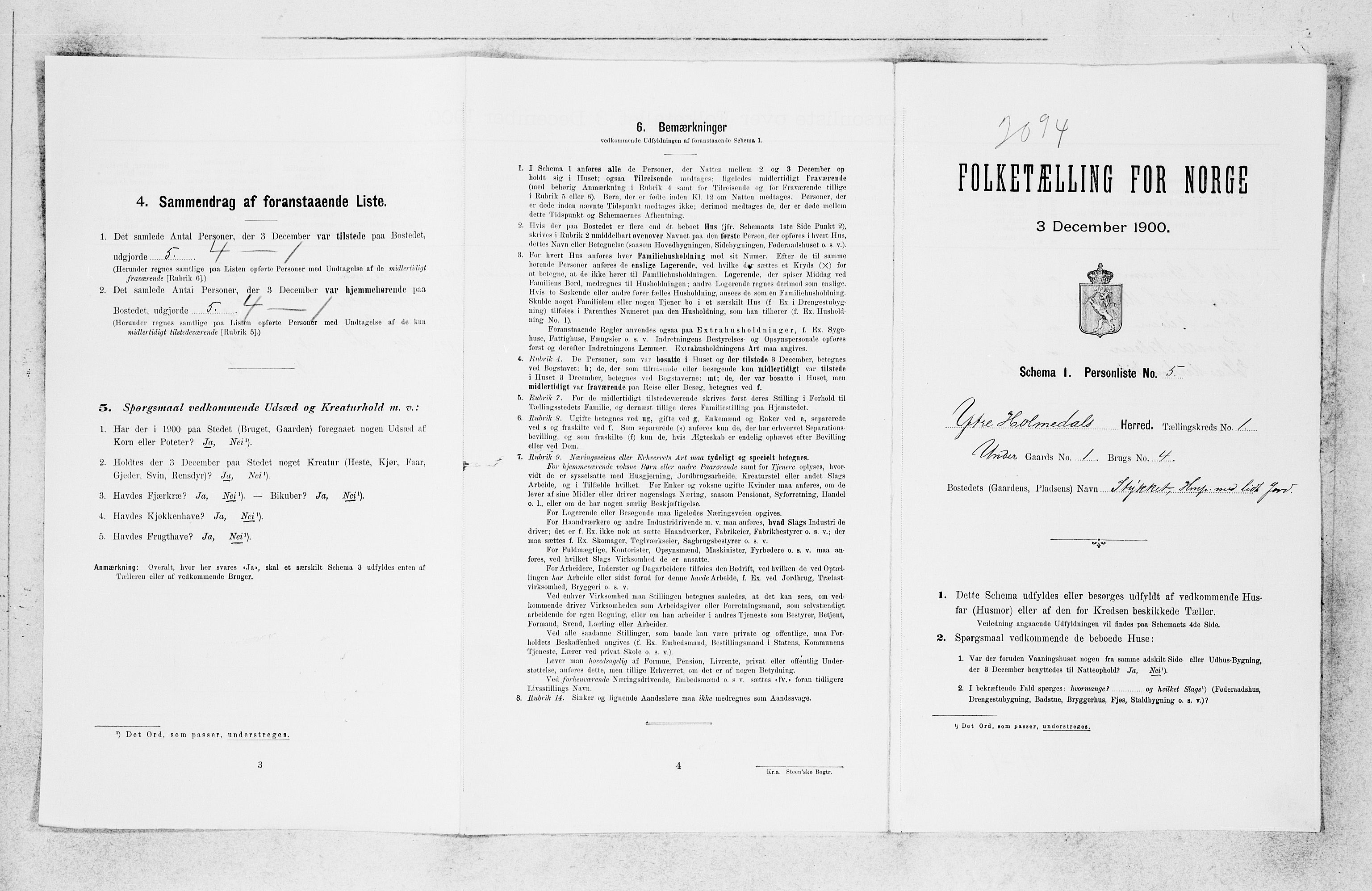 SAB, 1900 census for Ytre Holmedal, 1900, p. 113