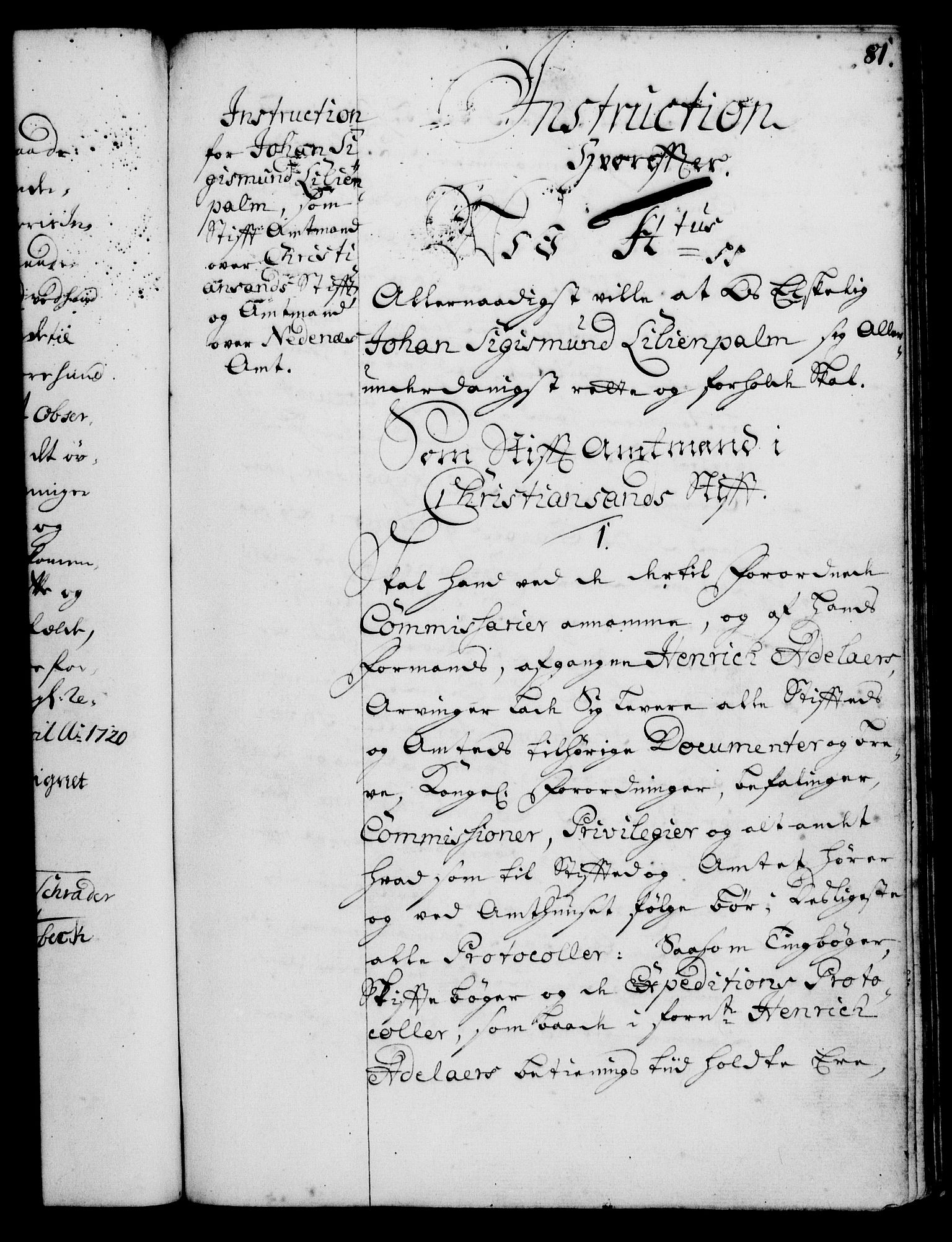 Rentekammeret, Kammerkanselliet, RA/EA-3111/G/Gg/Ggi/L0001: Norsk instruksjonsprotokoll med register (merket RK 53.34), 1720-1729, p. 81