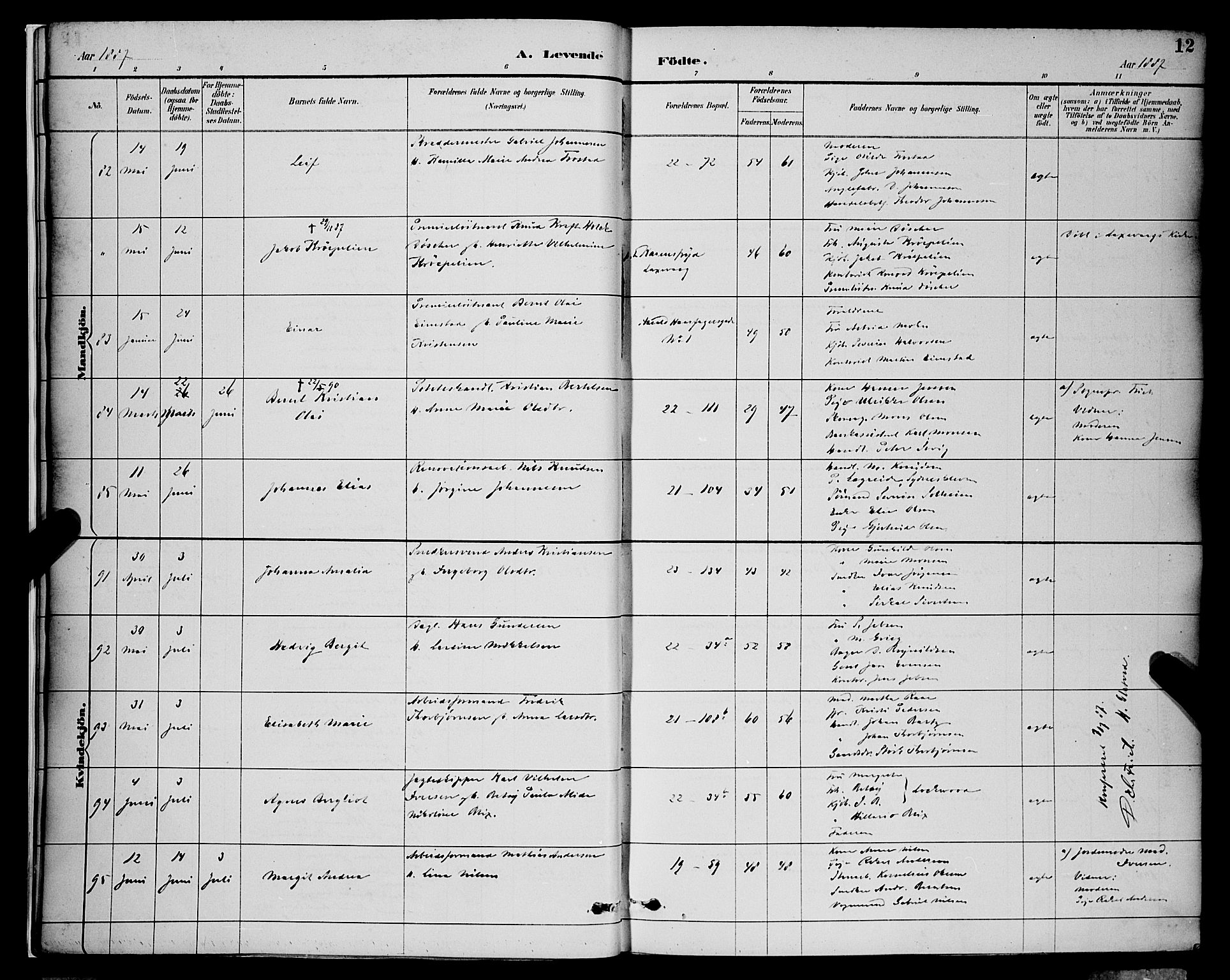 Korskirken sokneprestembete, AV/SAB-A-76101/H/Hab: Parish register (copy) no. B 9, 1887-1896, p. 12