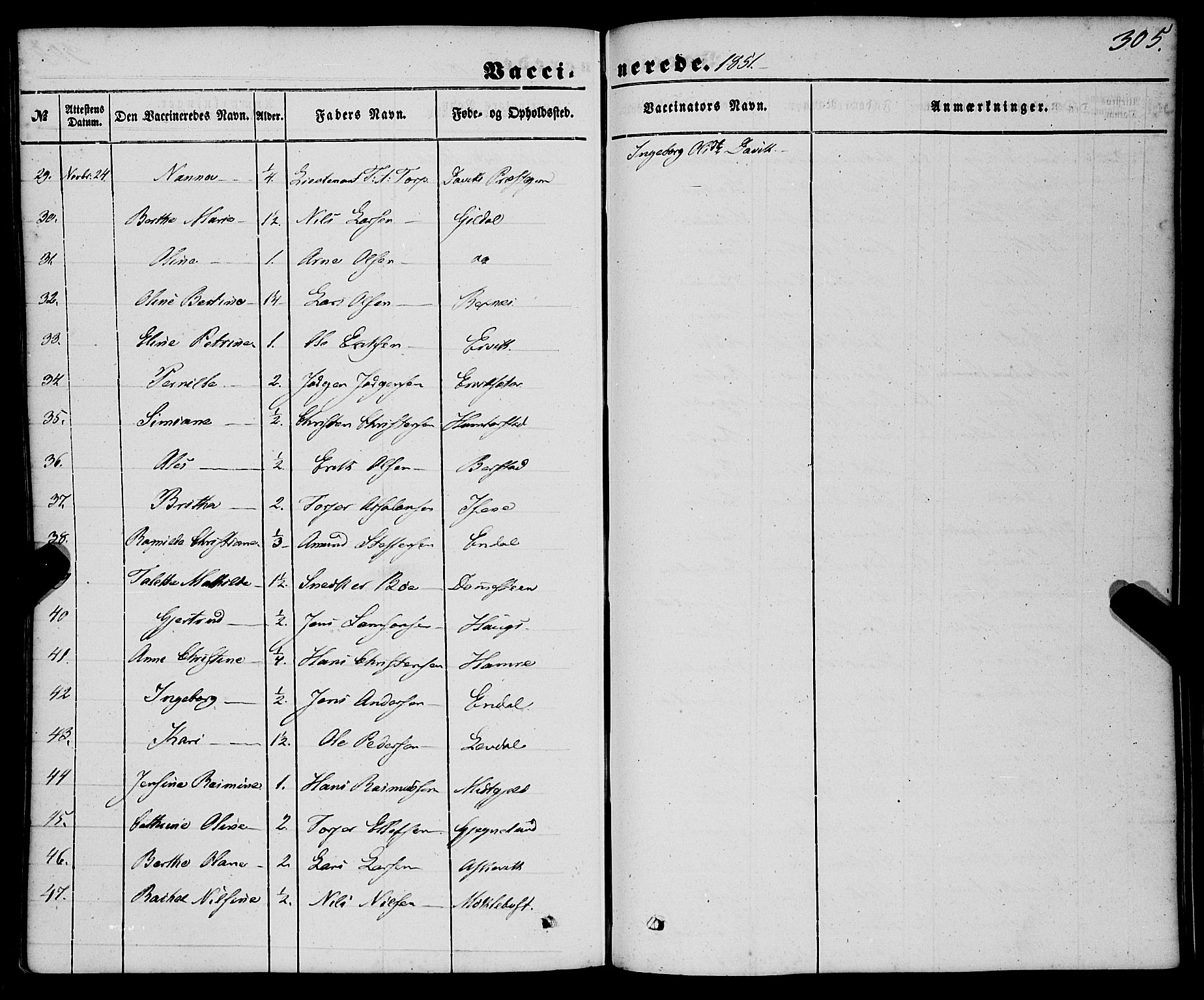 Davik sokneprestembete, AV/SAB-A-79701/H/Haa/Haaa/L0005: Parish register (official) no. A 5, 1850-1866, p. 305