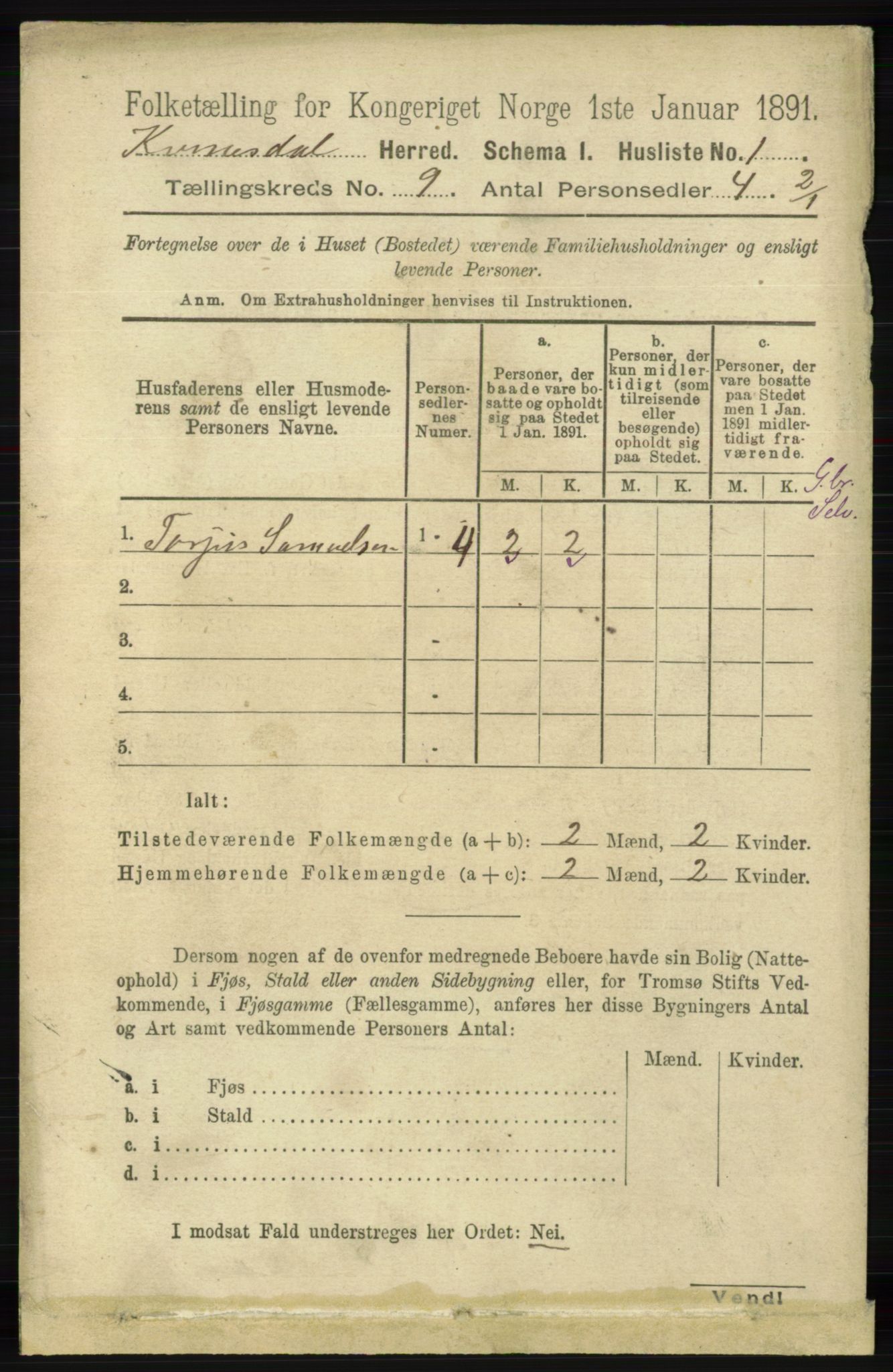 RA, 1891 census for 1037 Kvinesdal, 1891, p. 3209