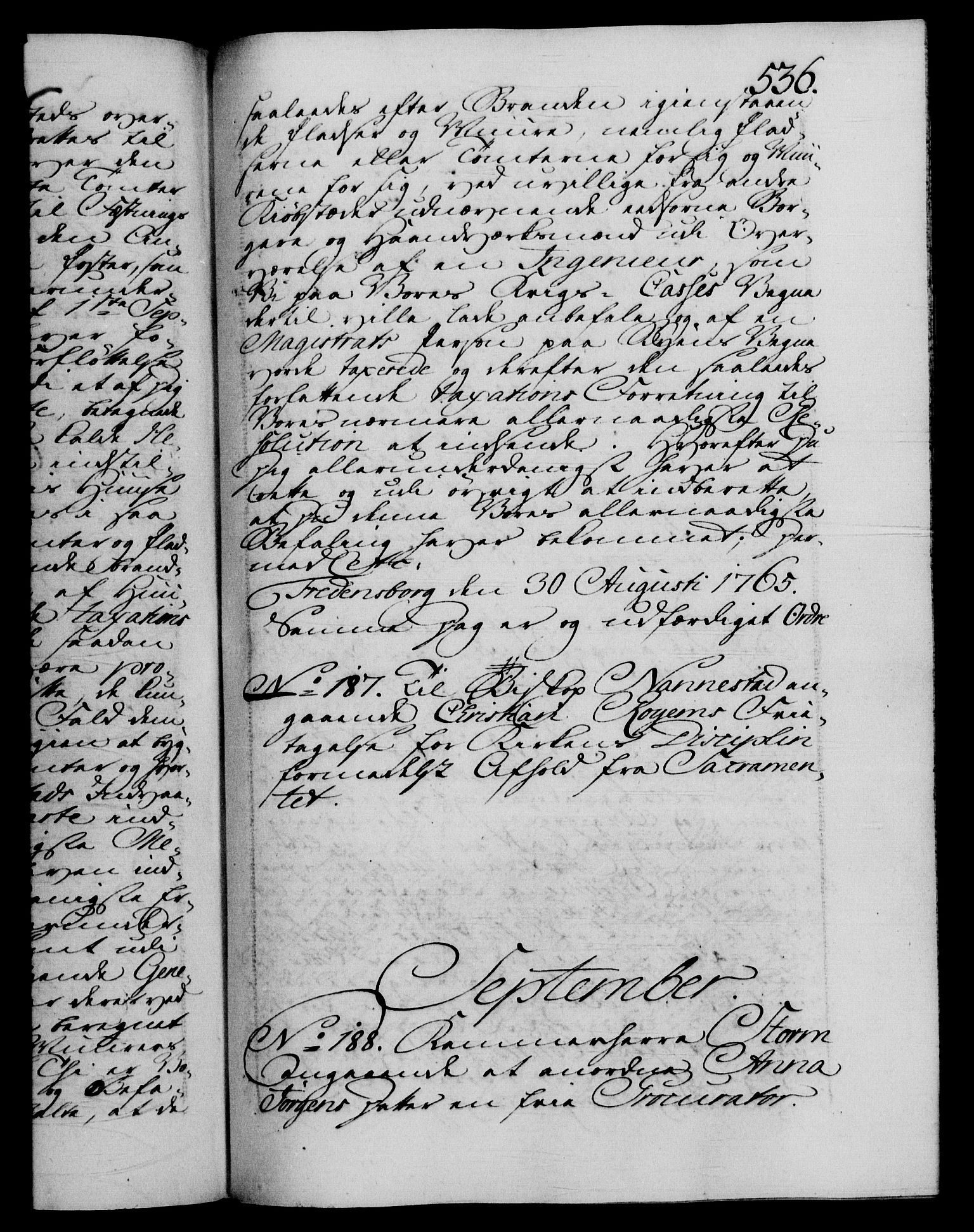 Danske Kanselli 1572-1799, RA/EA-3023/F/Fc/Fca/Fcab/L0037: Norske tegnelser, 1762-1766, p. 536a