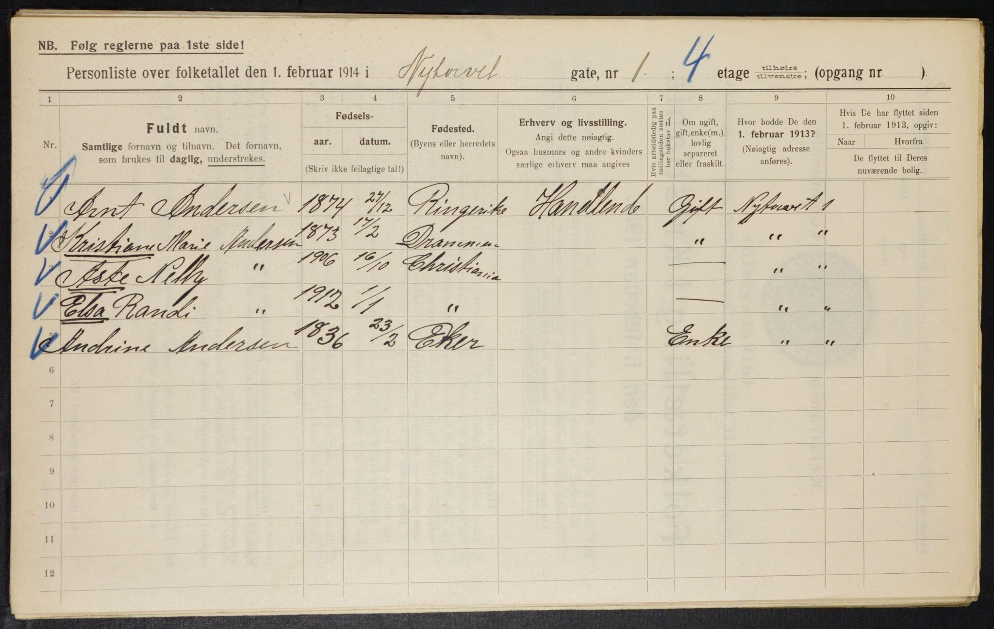 OBA, Municipal Census 1914 for Kristiania, 1914, p. 74026