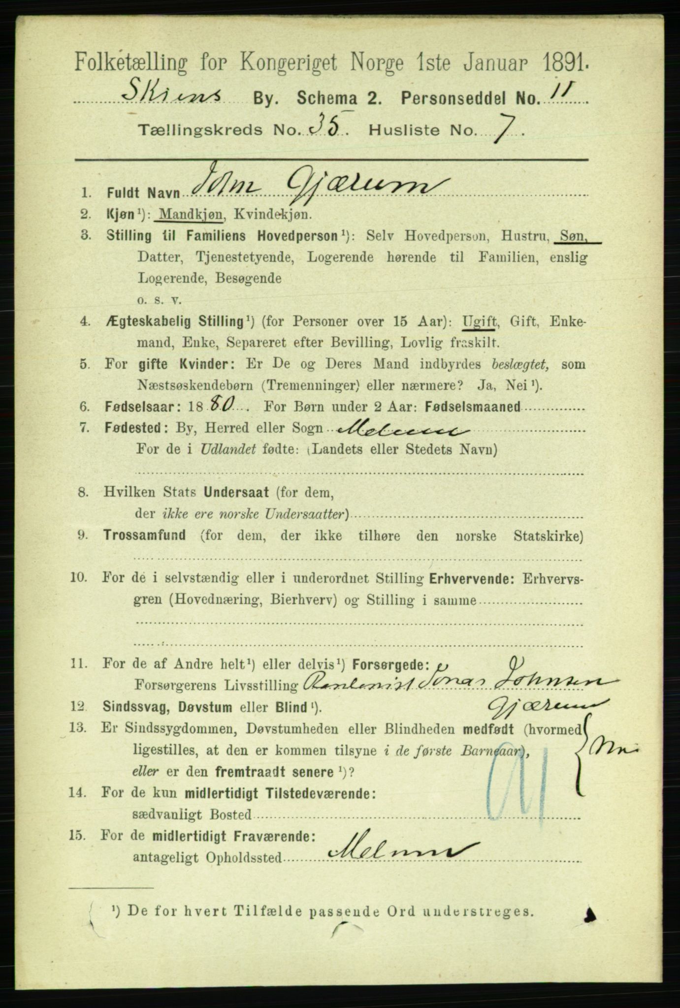 RA, 1891 census for 0806 Skien, 1891, p. 7939