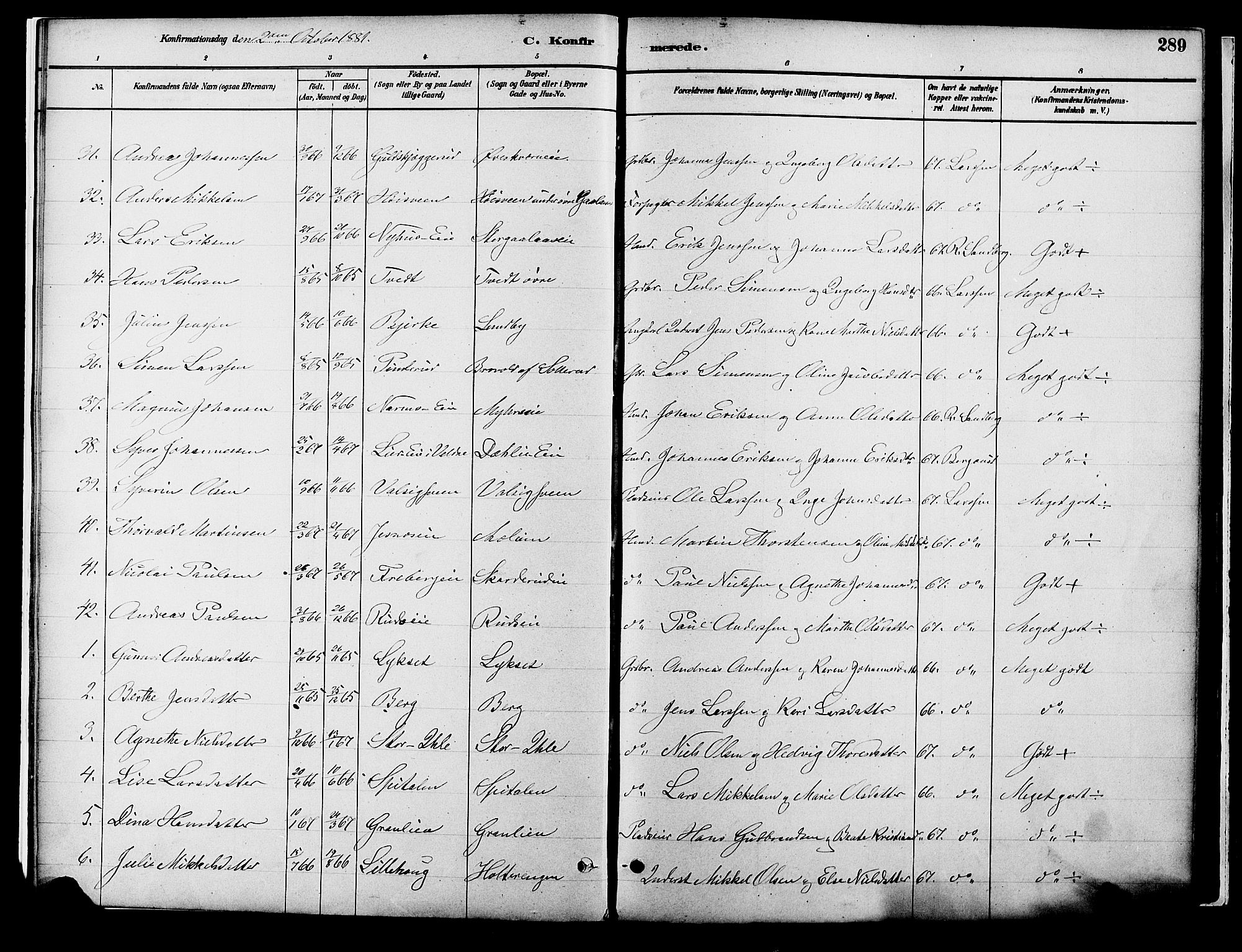 Vang prestekontor, Hedmark, SAH/PREST-008/H/Ha/Haa/L0018B: Parish register (official) no. 18B, 1880-1906, p. 289