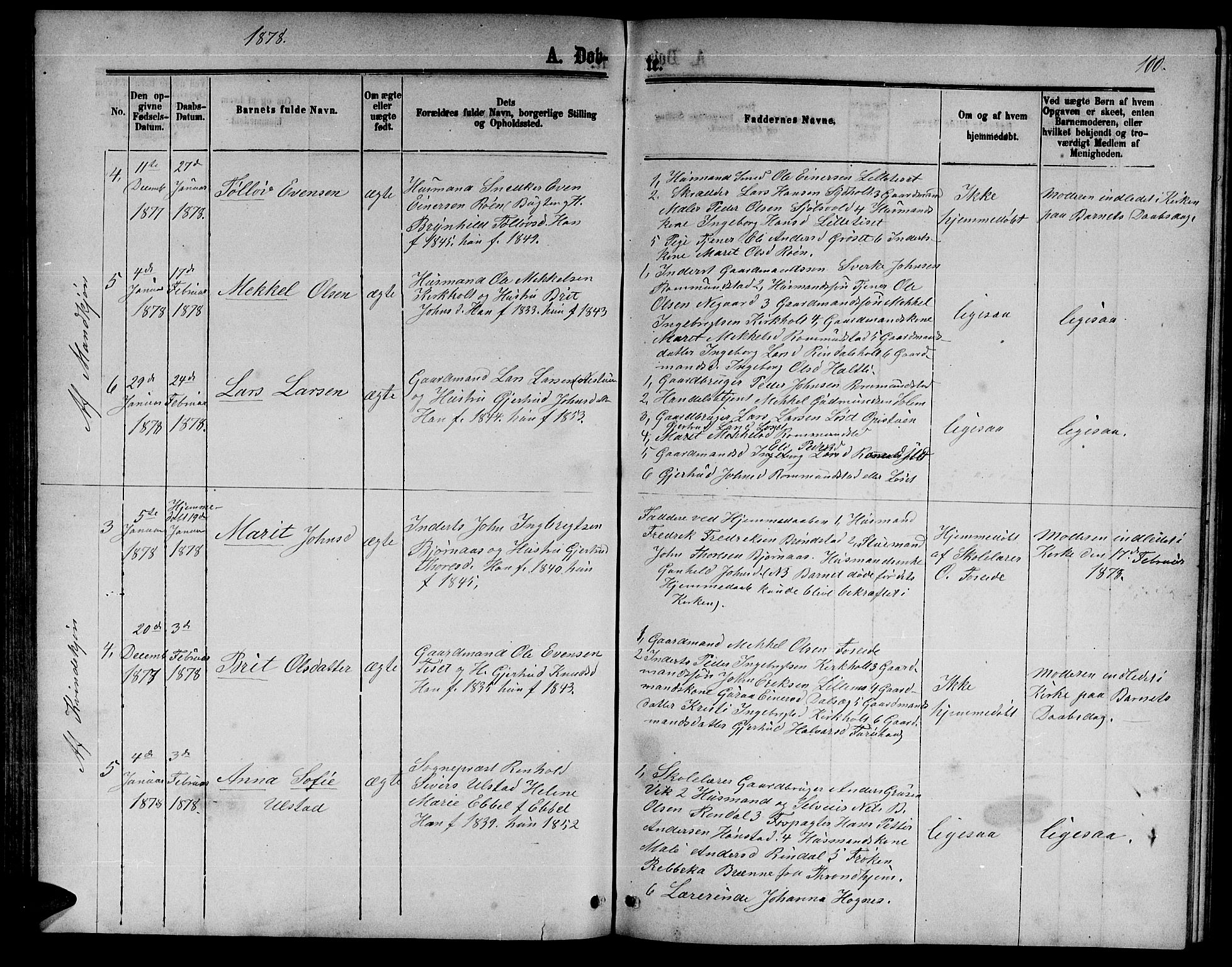 Ministerialprotokoller, klokkerbøker og fødselsregistre - Møre og Romsdal, AV/SAT-A-1454/598/L1076: Parish register (copy) no. 598C01, 1867-1878, p. 100