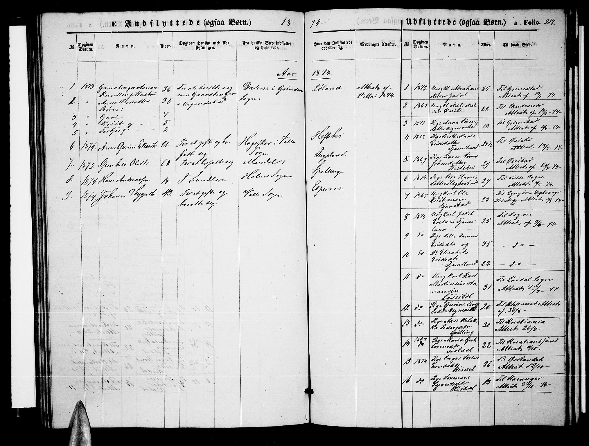 Nord-Audnedal sokneprestkontor, AV/SAK-1111-0032/F/Fb/Fbb/L0002: Parish register (copy) no. B 2, 1859-1882, p. 217