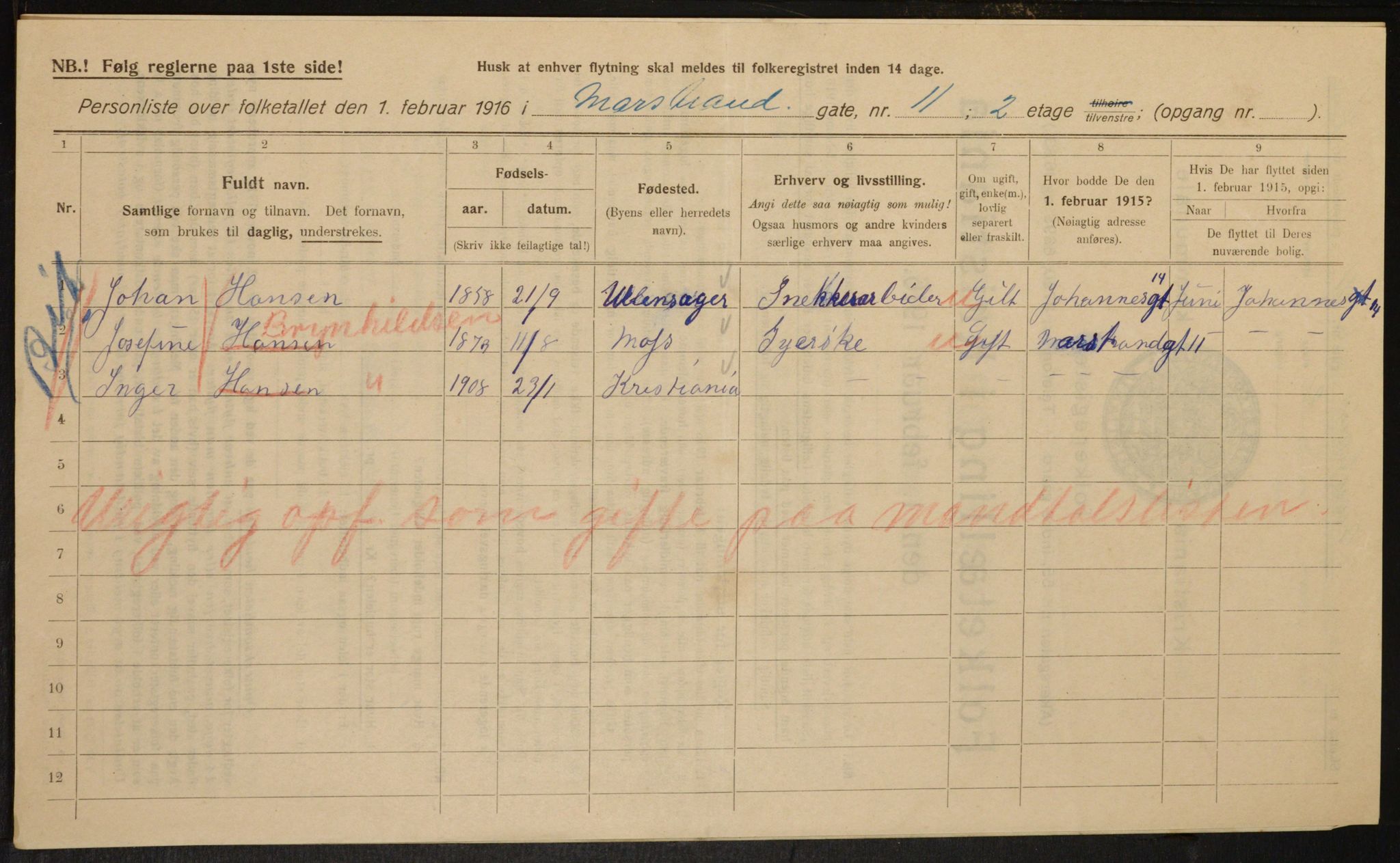 OBA, Municipal Census 1916 for Kristiania, 1916, p. 66373