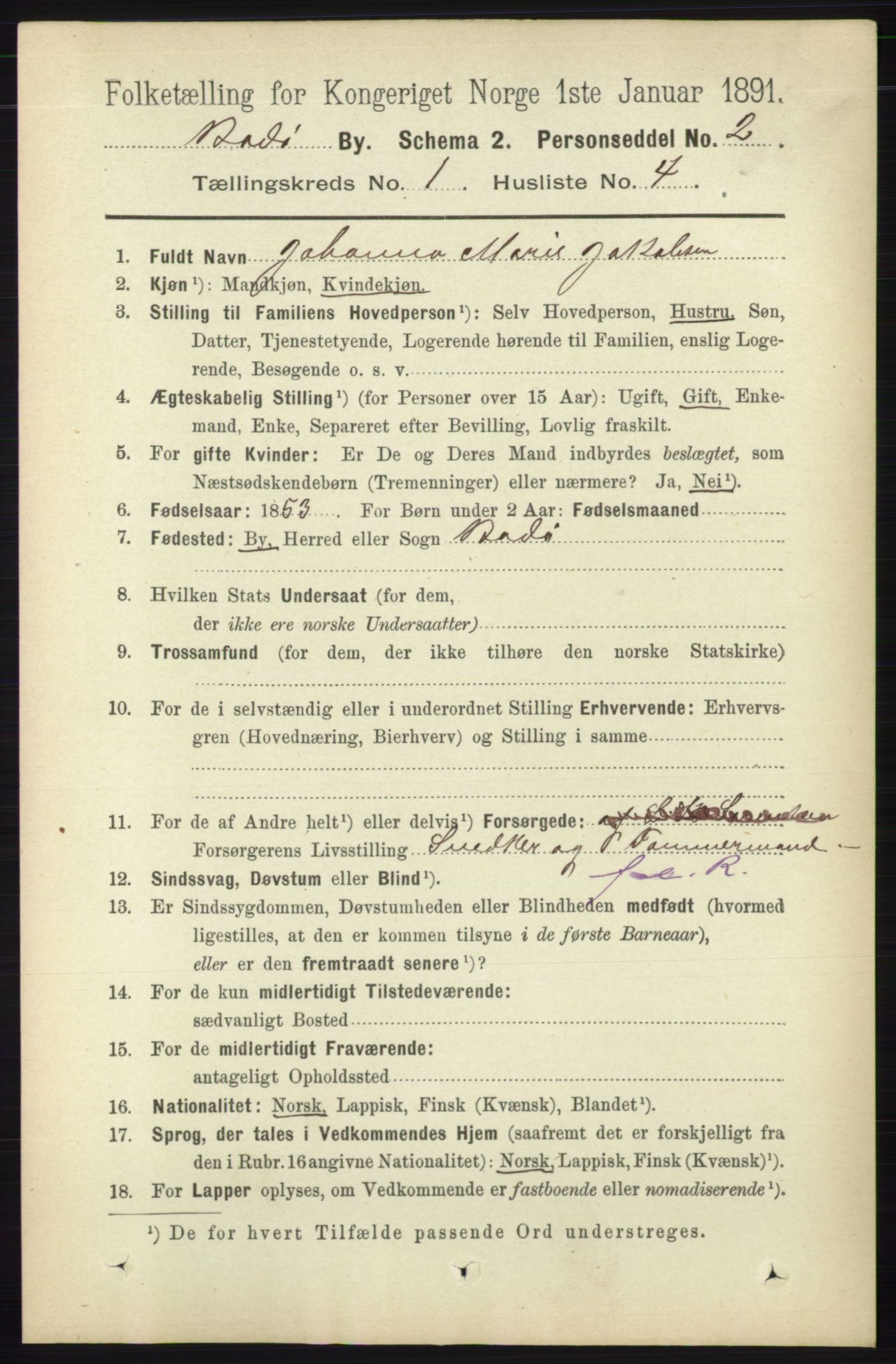 RA, 1891 census for 1804 Bodø, 1891, p. 145