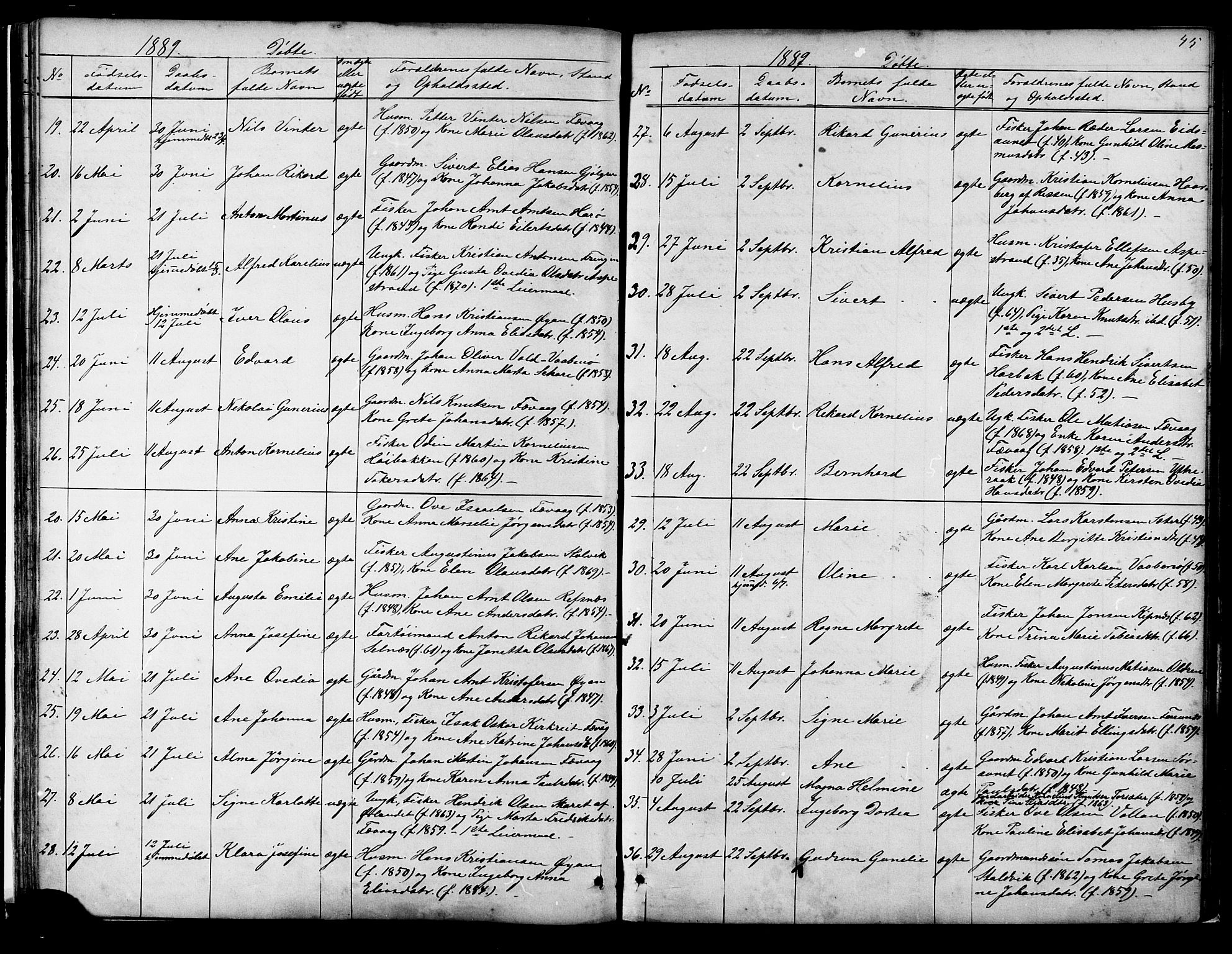Ministerialprotokoller, klokkerbøker og fødselsregistre - Sør-Trøndelag, SAT/A-1456/653/L0657: Parish register (copy) no. 653C01, 1866-1893, p. 45